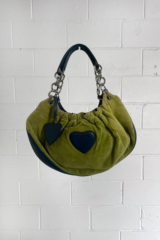 JUICY COUTURE green + navy velour bubble bag ★ RARE