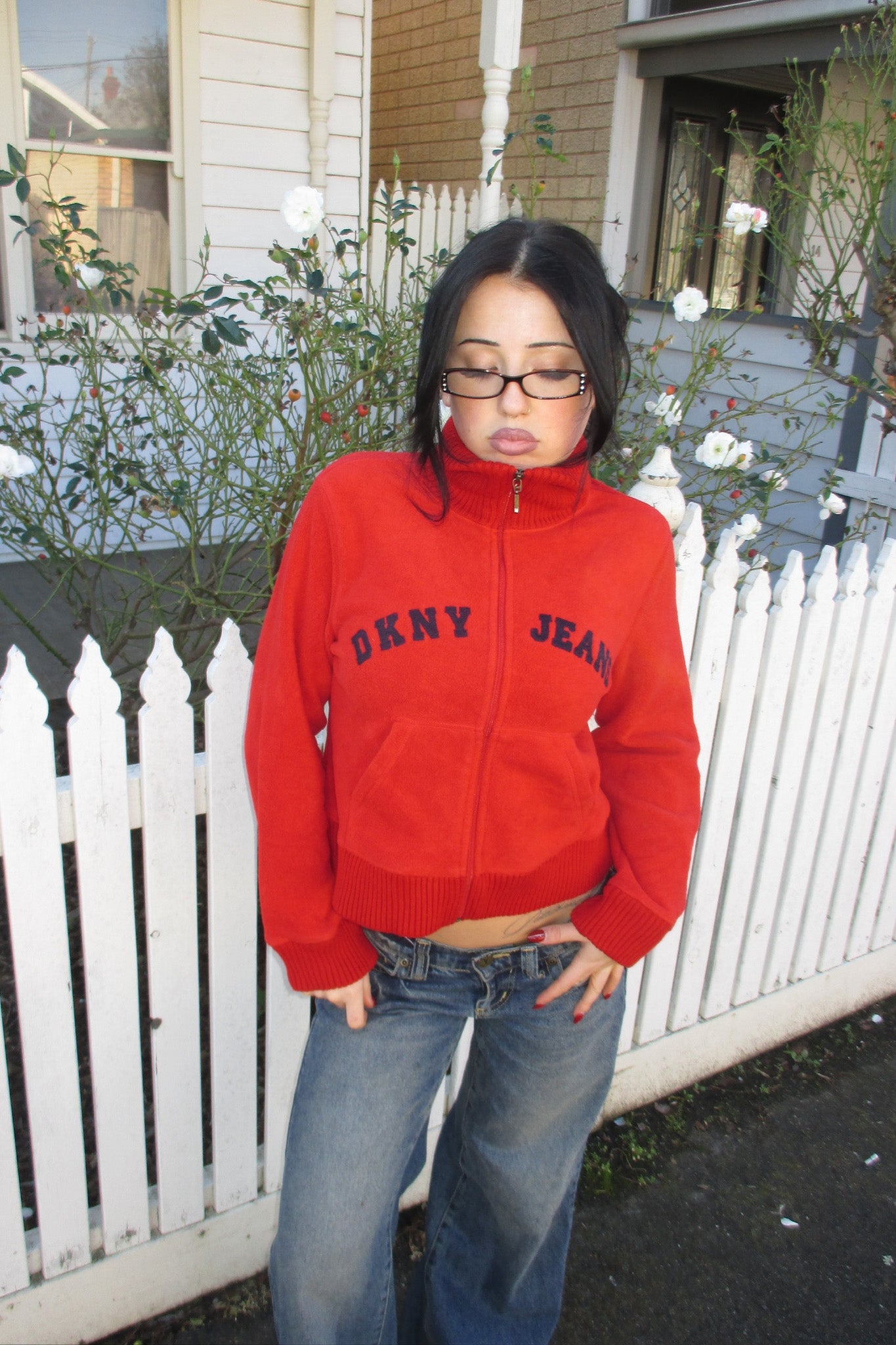 DKNY designer red knit jacket ★ Size labelled small