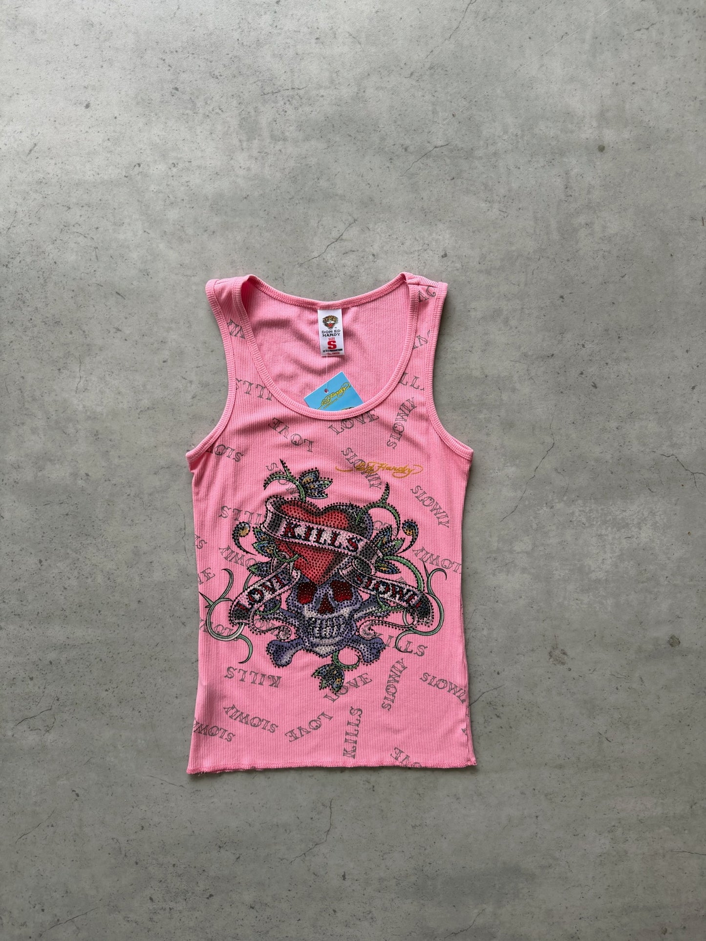 ED HARDY pink diamante graphic tank ★ Size medium