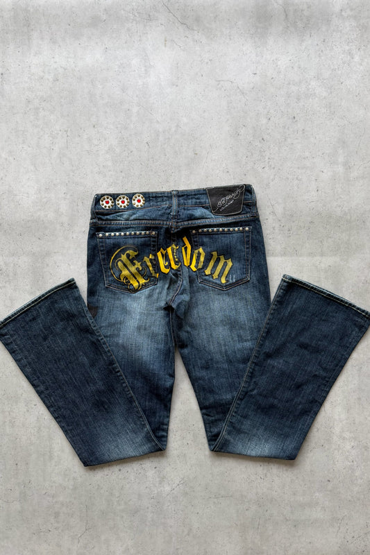 ED HARDY embellished graphic jeans ★ Size 28"