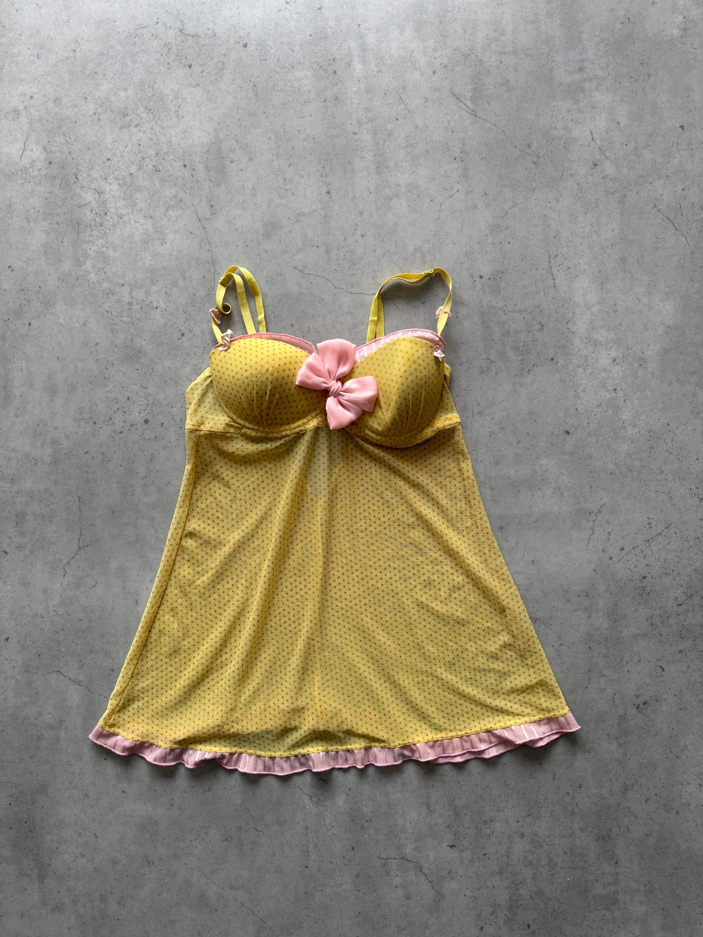 Yellow + pink polka dot camit ★ Size est Small