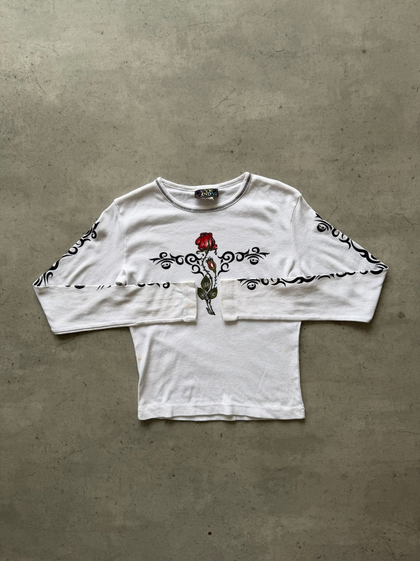 EYE CANDY white rose thorn long sleeve ★ Size labelled small