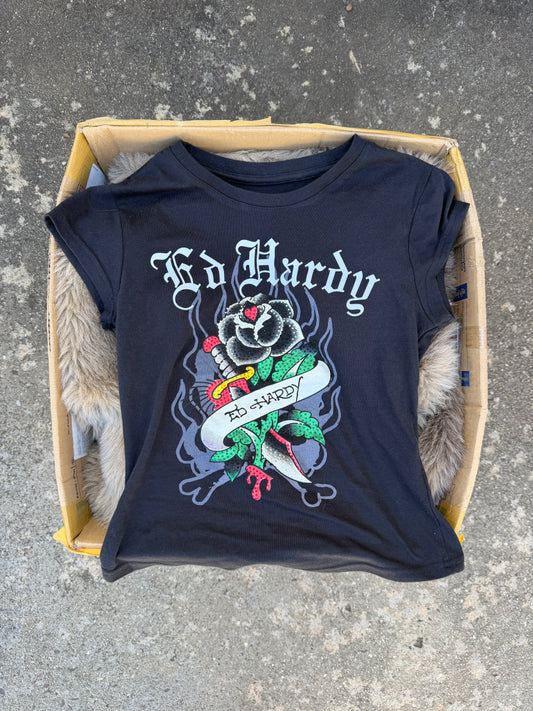 ED HARDY black baby tee★ Size labelled medium