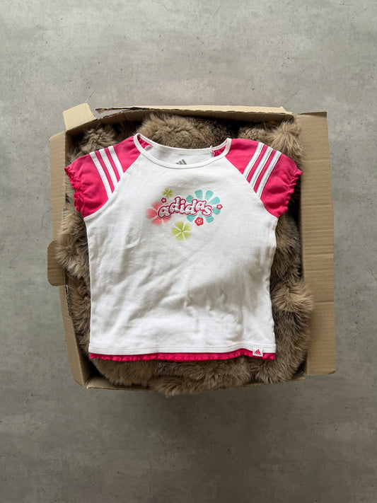 ADIDAS white + pink floral tee ★ Size est small