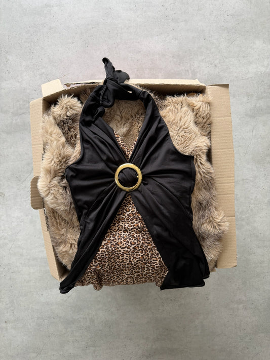 Leopard + black classy top ★ Size est small/medium