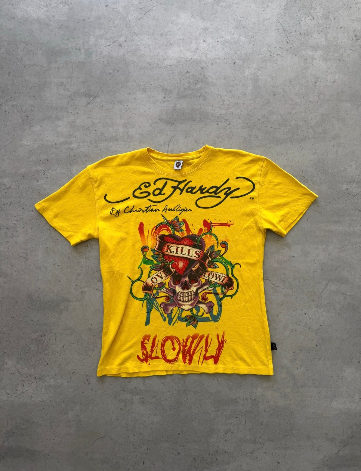 ED HARDY yellow tee ★ Size labelled large
