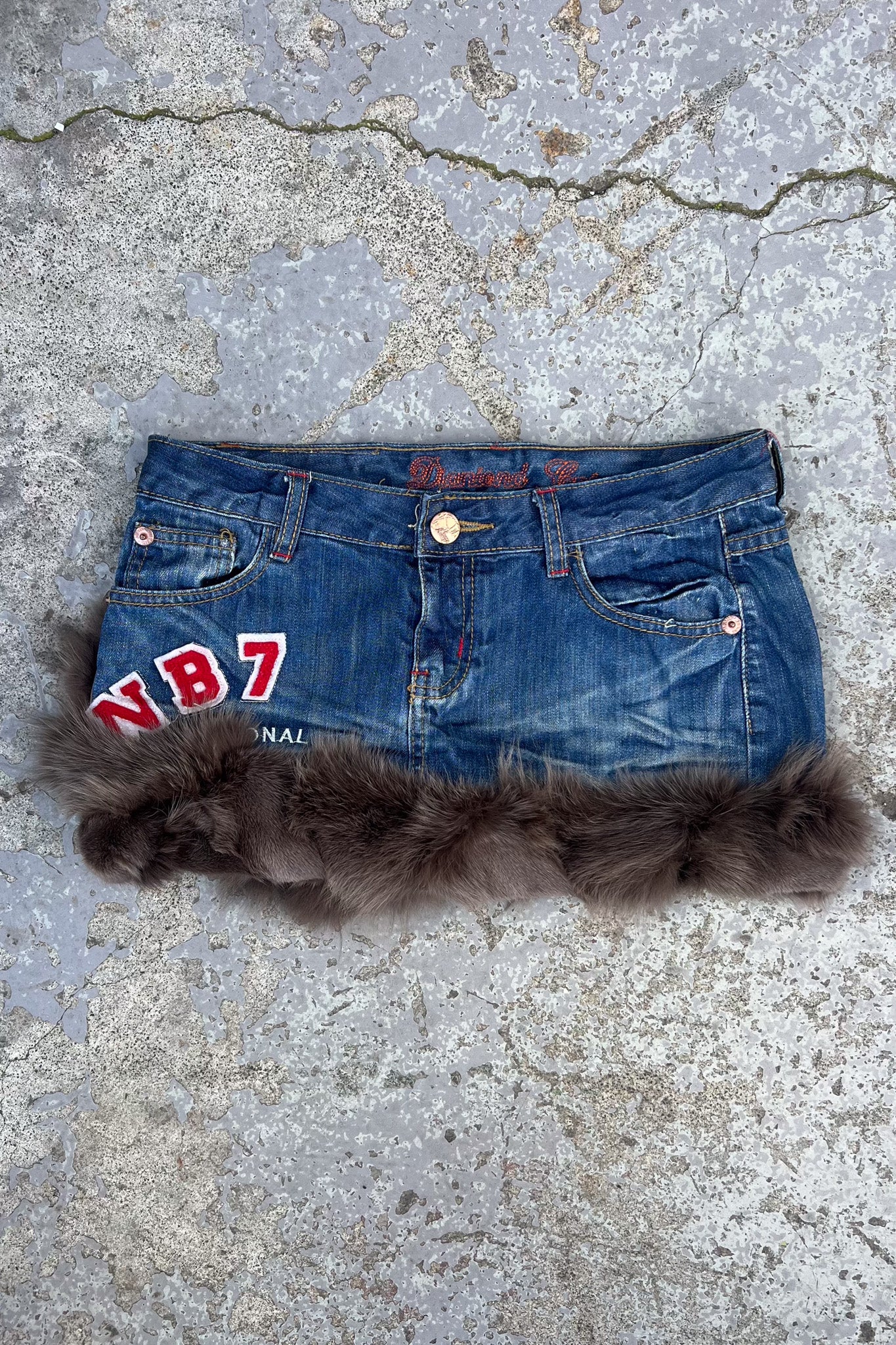 Denim fur trim festival mini skirt + Patchwork