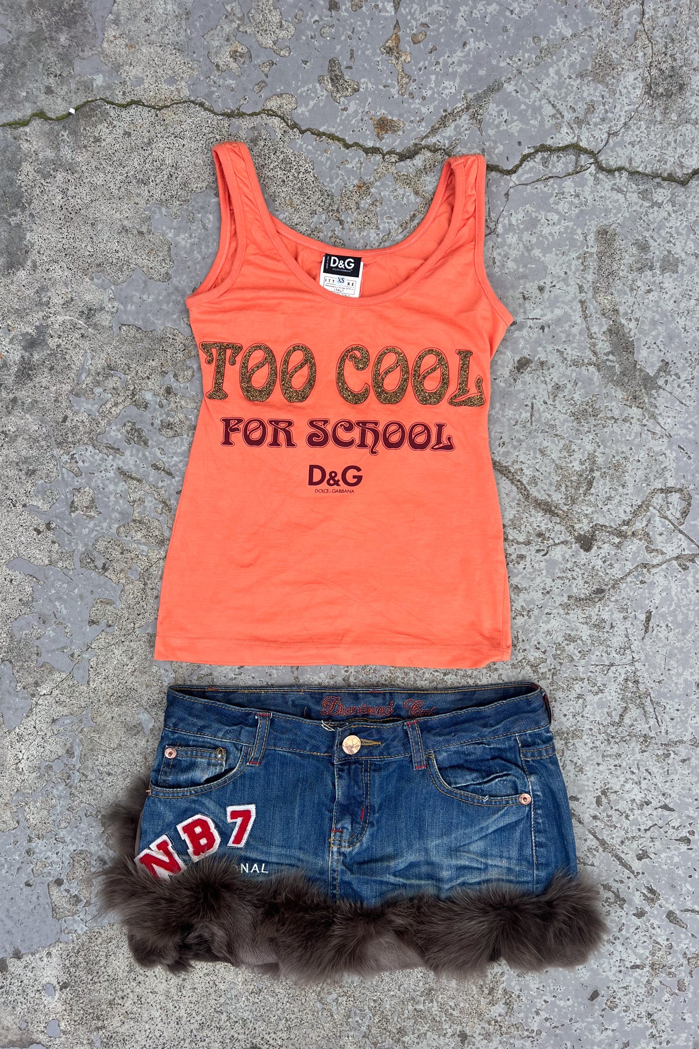 Denim fur trim festival mini skirt + Patchwork