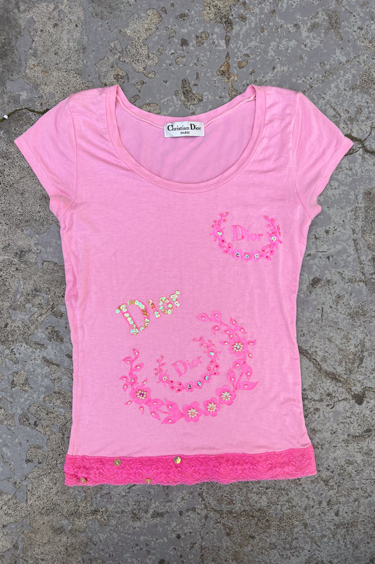CHRISTIAN DIOR pink sequin vintage tee