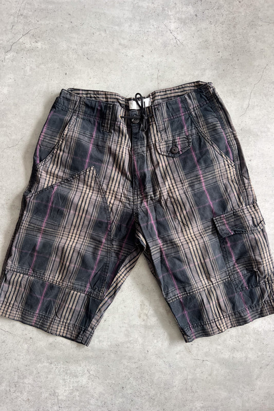 Purple + black plaid jorts ★ Size estimated small (DRAWSTRING)