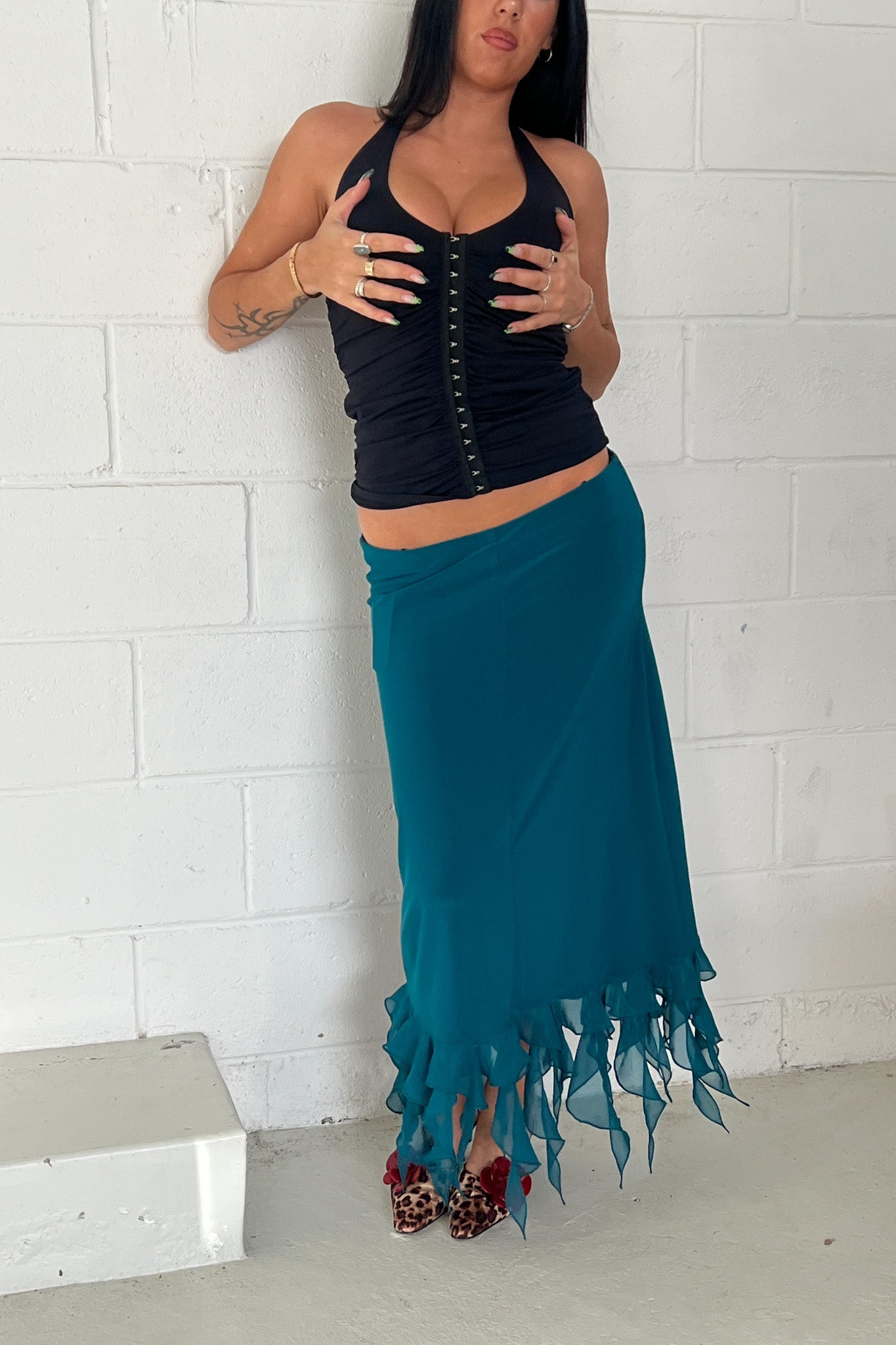 Turquoise vintage maxi skirt