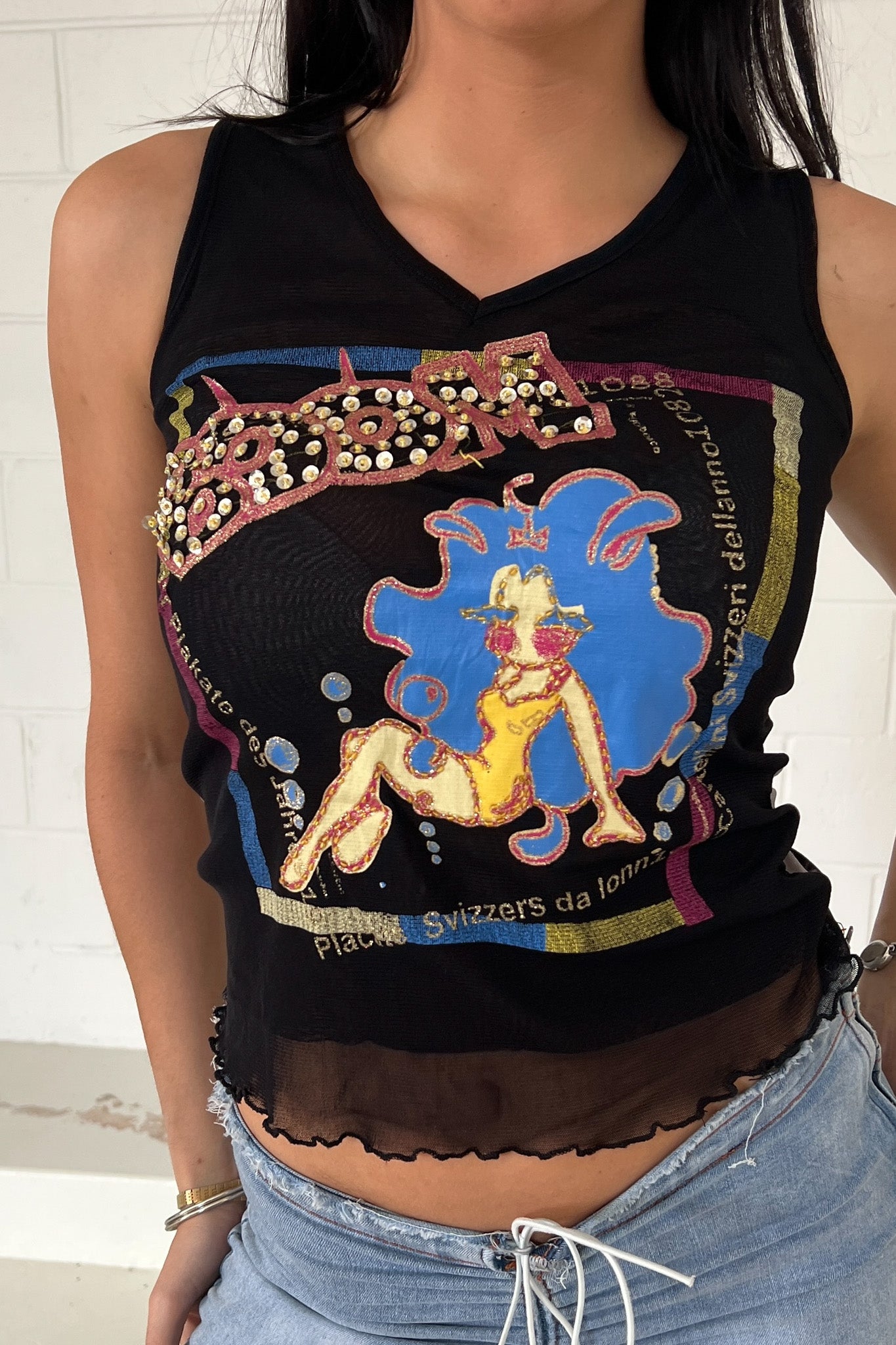 Mesh graphic vintage tank