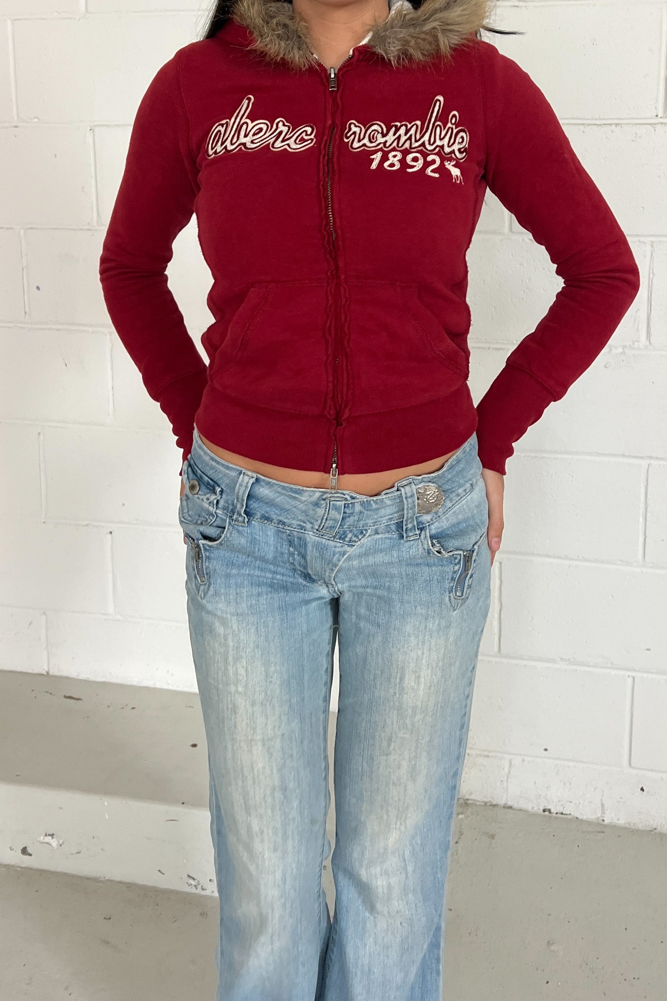 ABERCROMBIE '1892' red fur jacket - Double zip