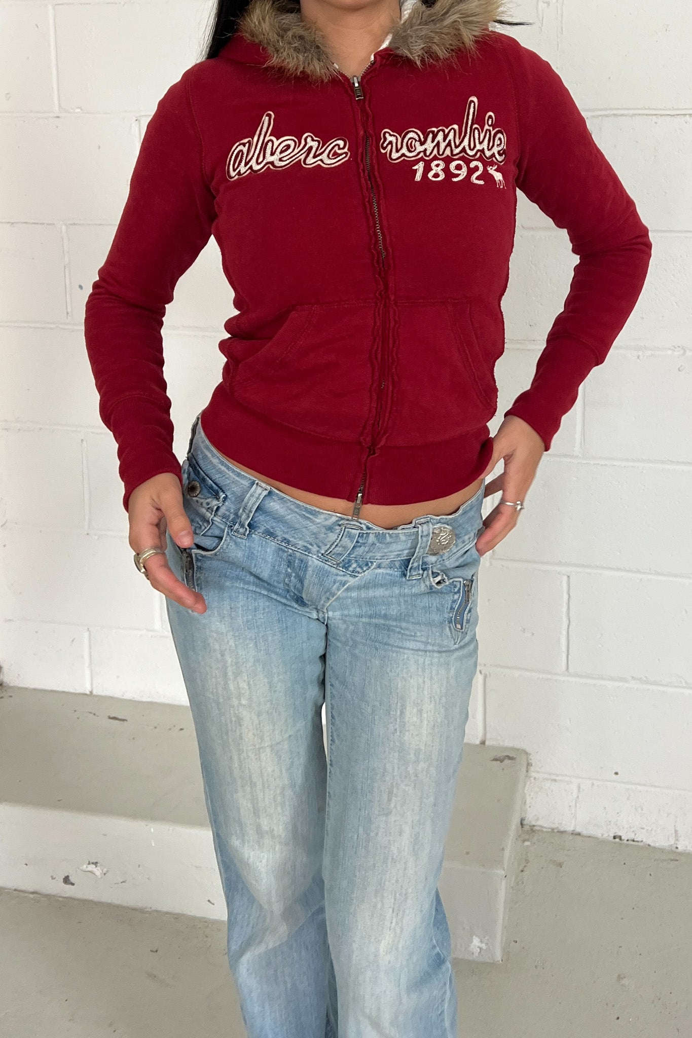 ABERCROMBIE '1892' red fur jacket - Double zip