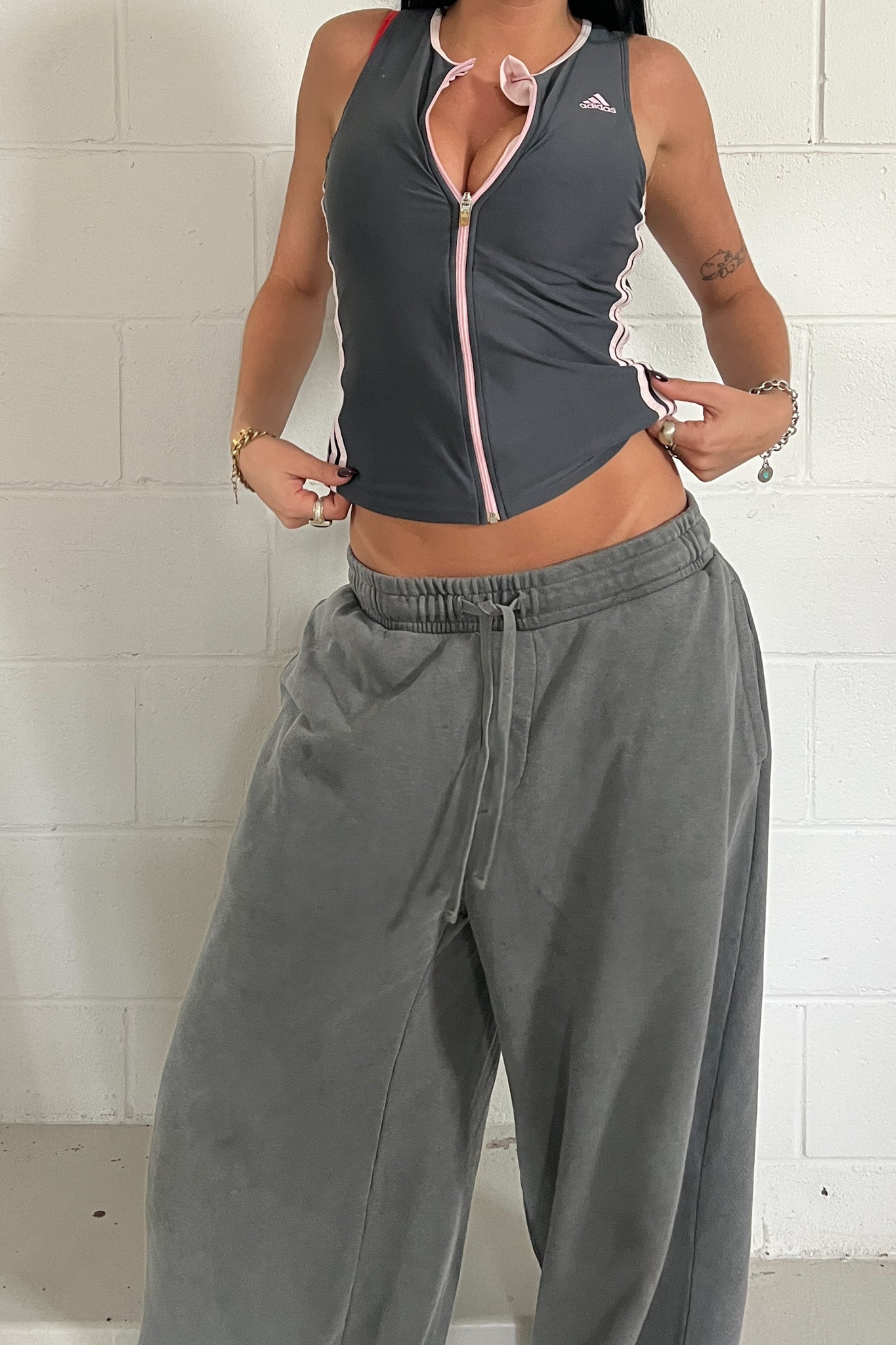 ADIDAS grey zip up sport tank