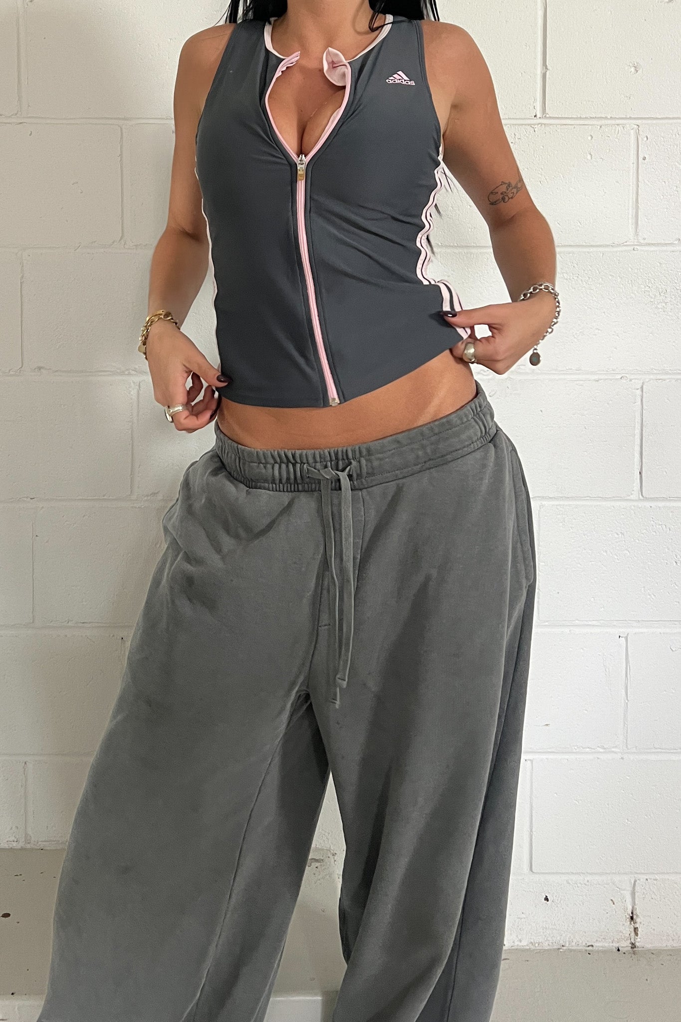 ADIDAS grey zip up sport tank