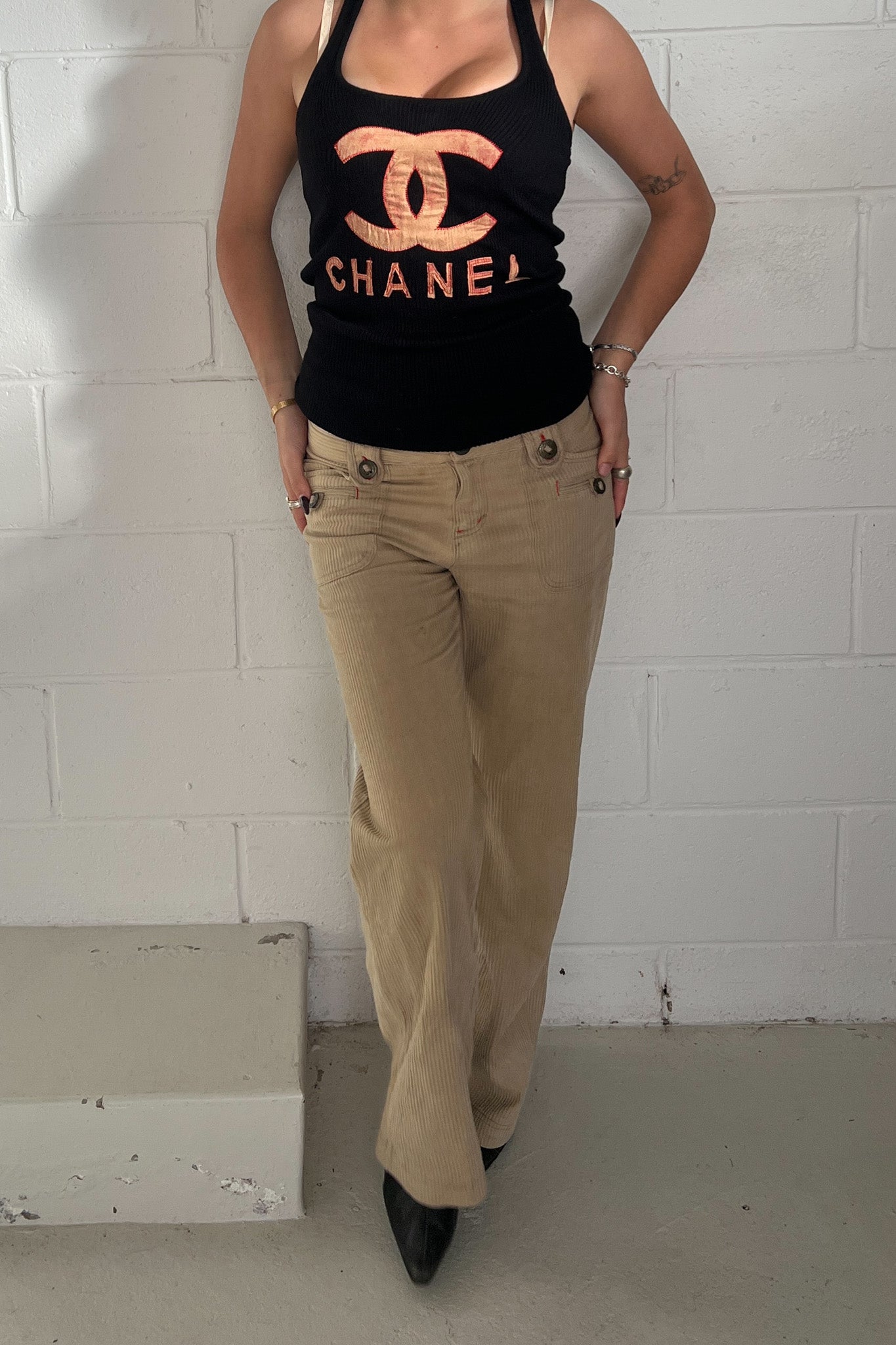 CHANEL black knit tank