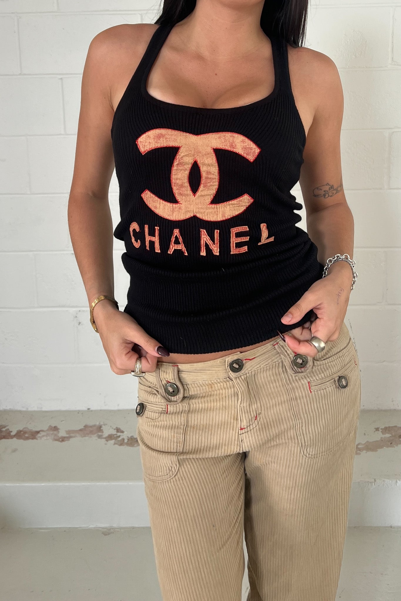 CHANEL black knit tank
