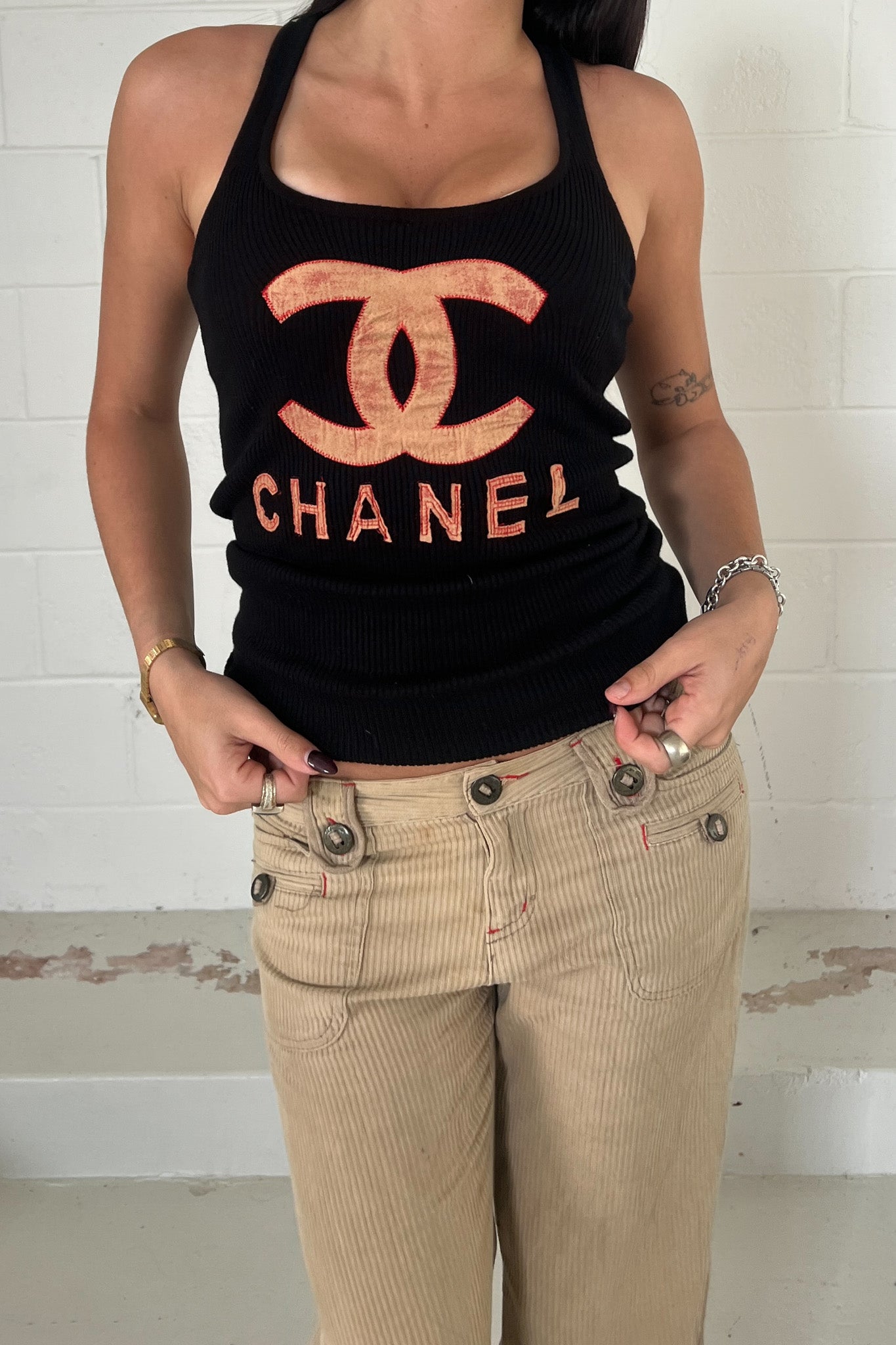 CHANEL black knit tank