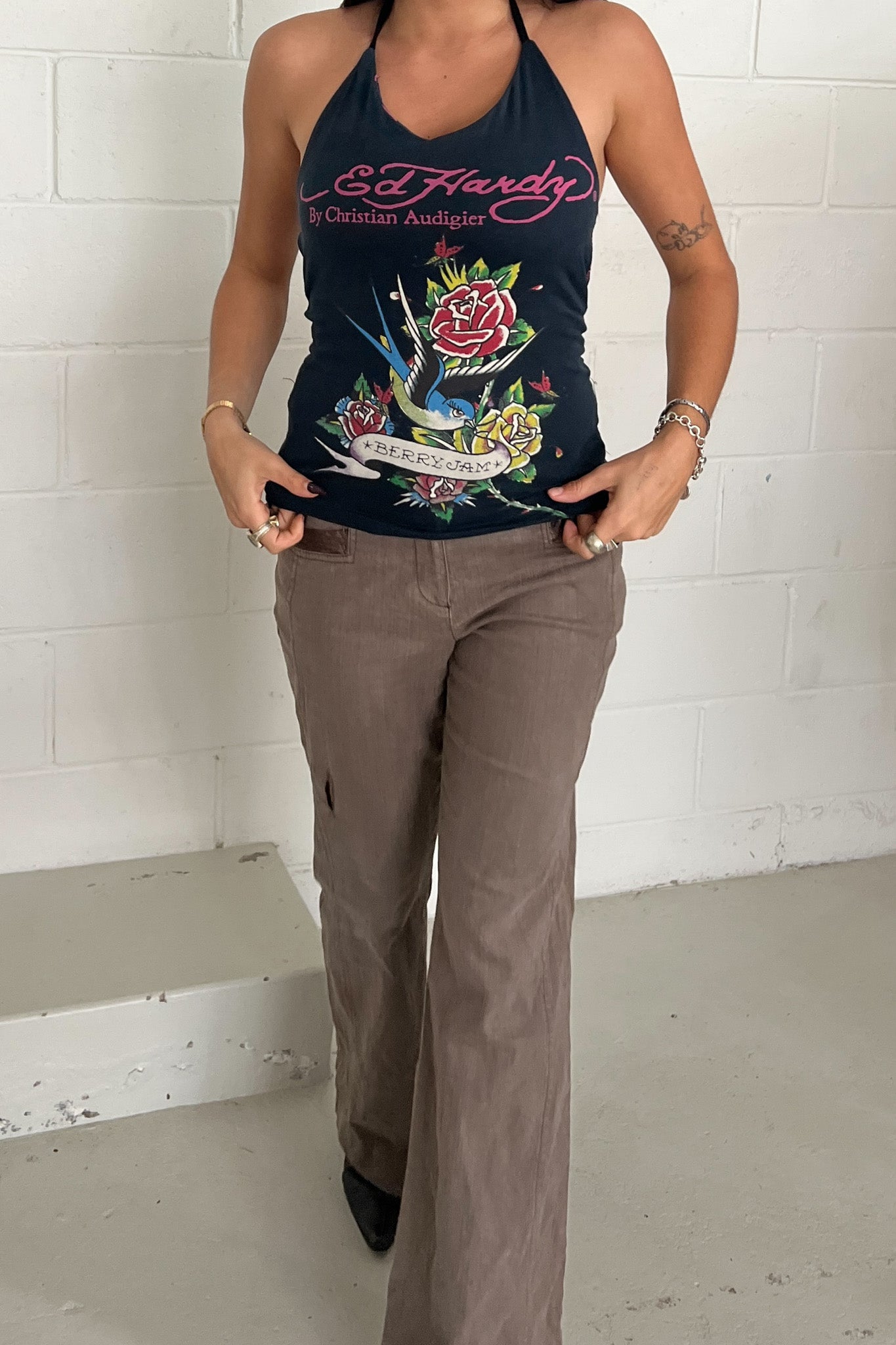 ED HARDY graphic halter neck tank
