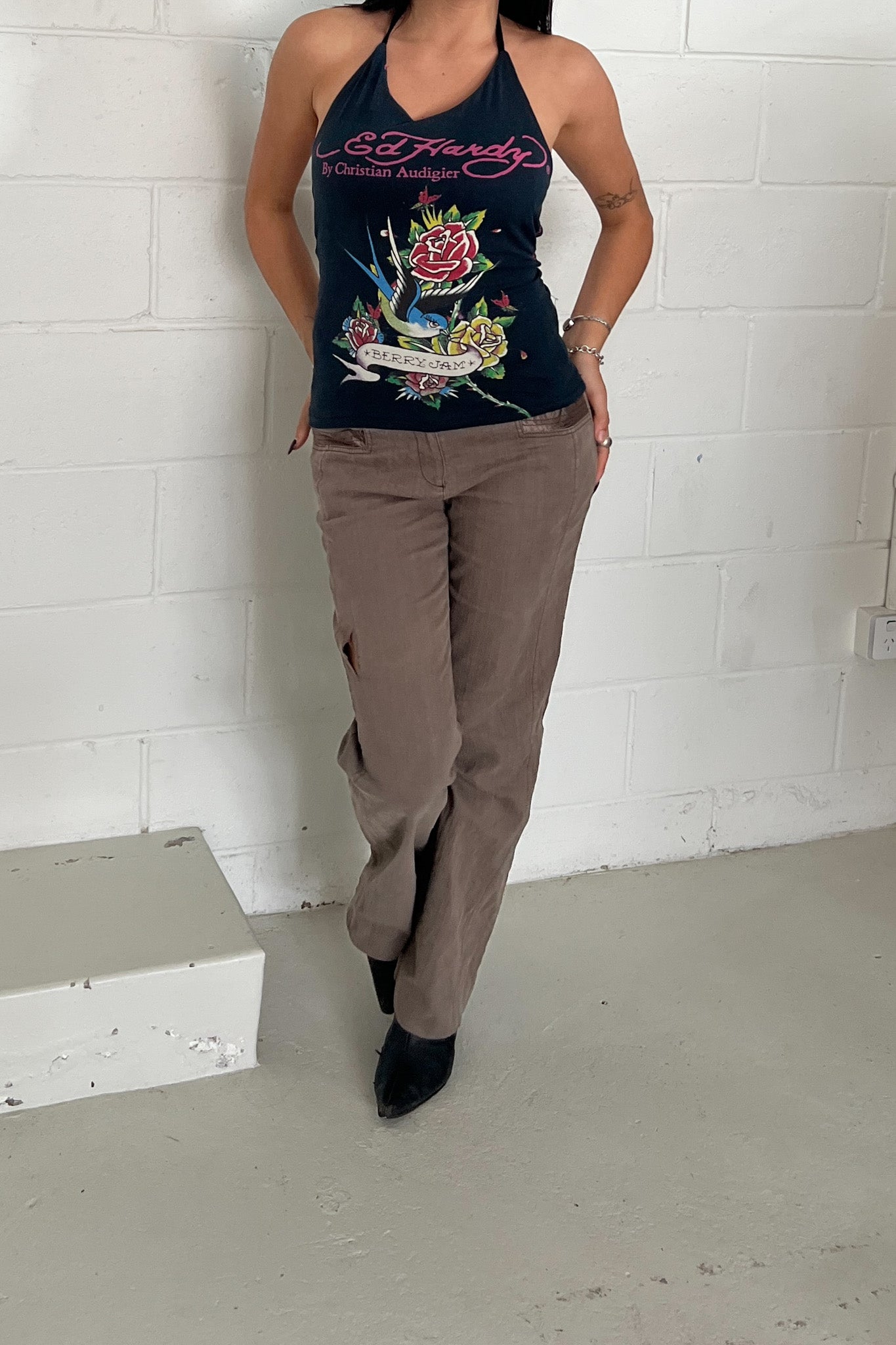 ED HARDY graphic halter neck tank