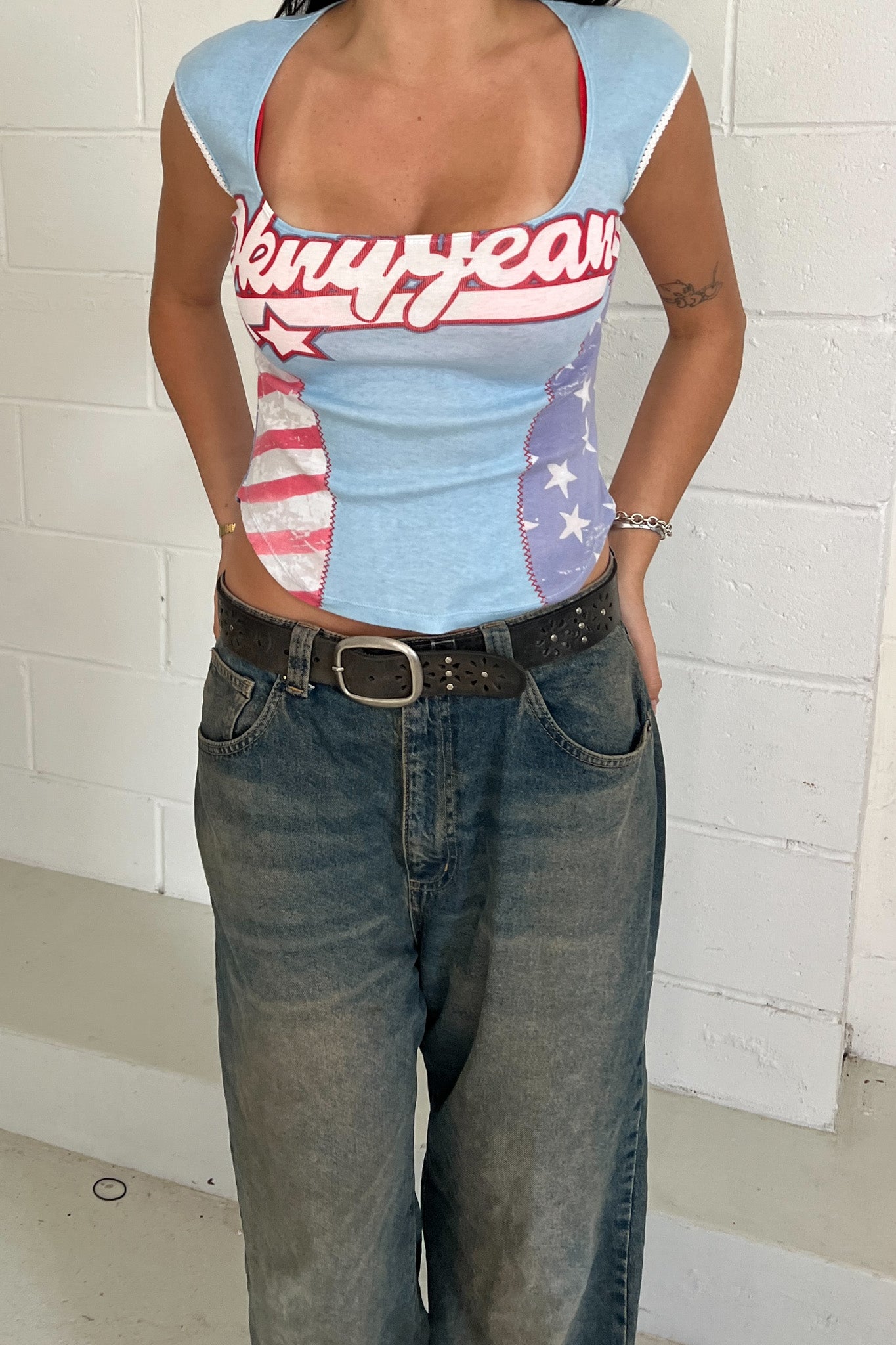 DKNY vintage graphic blue tank