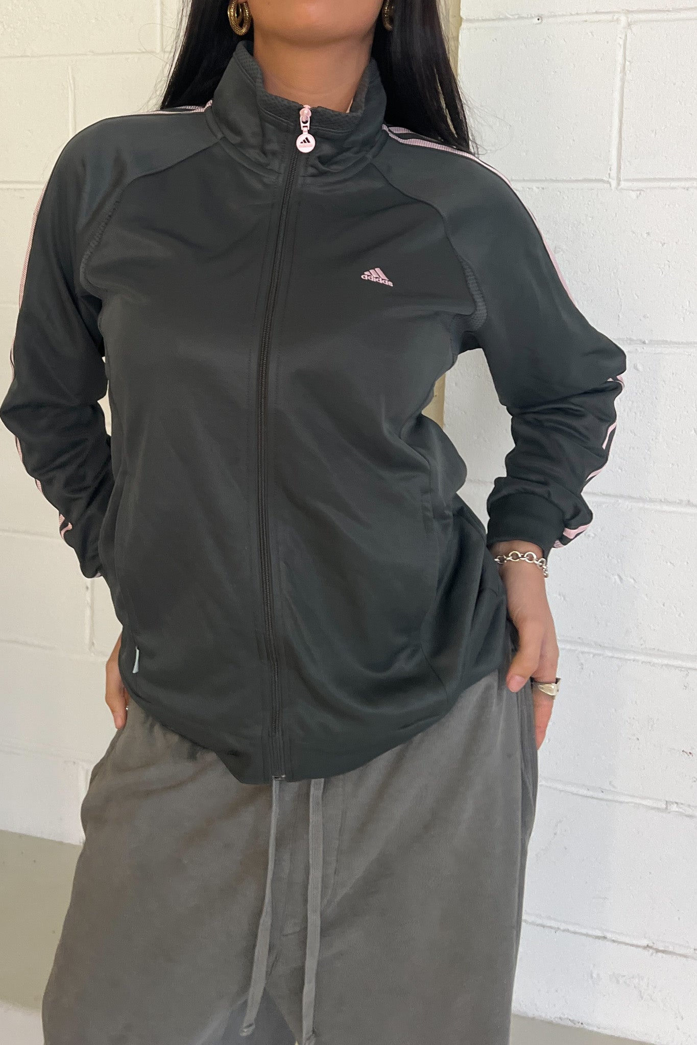 ADIDAS grey + pink trackjacket