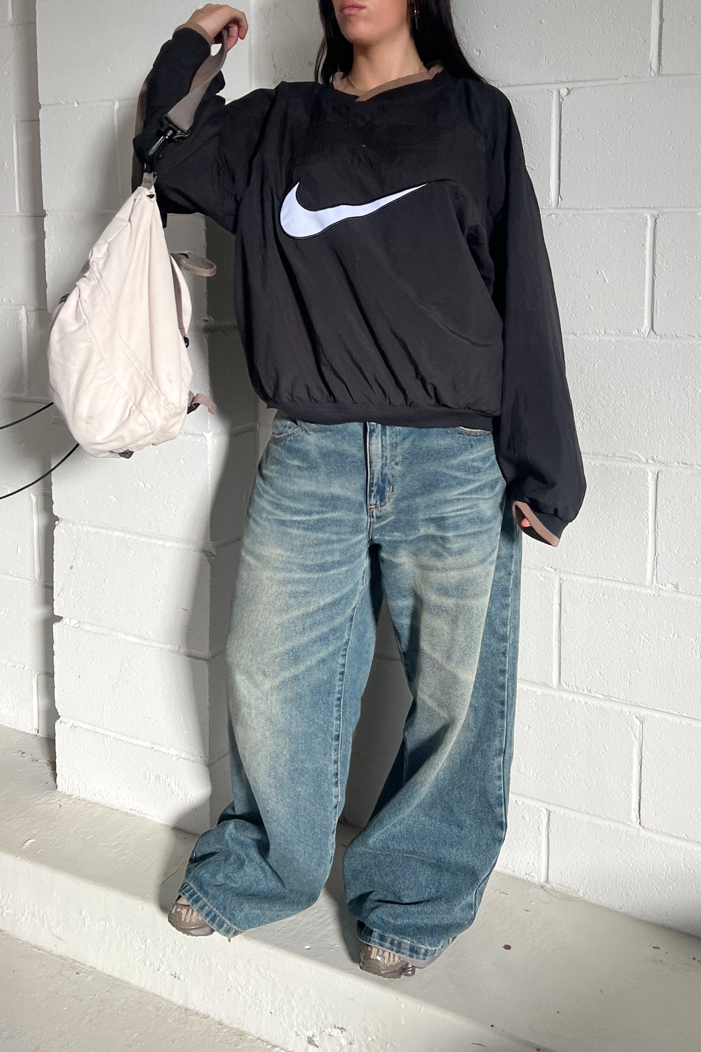 NIKE black + brown V neck windbreaker