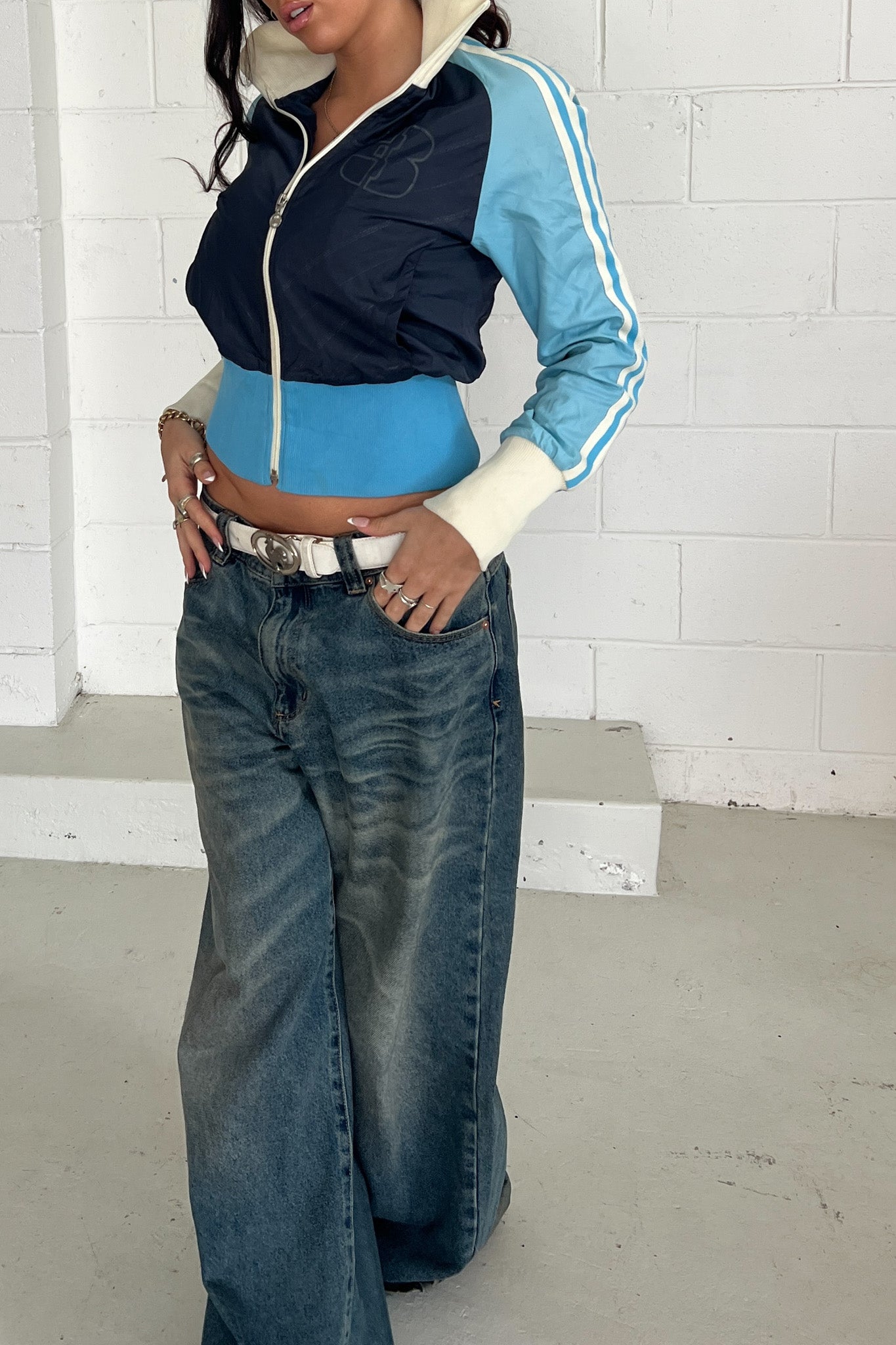 ADIDAS baby-blue & navy trackjacket
