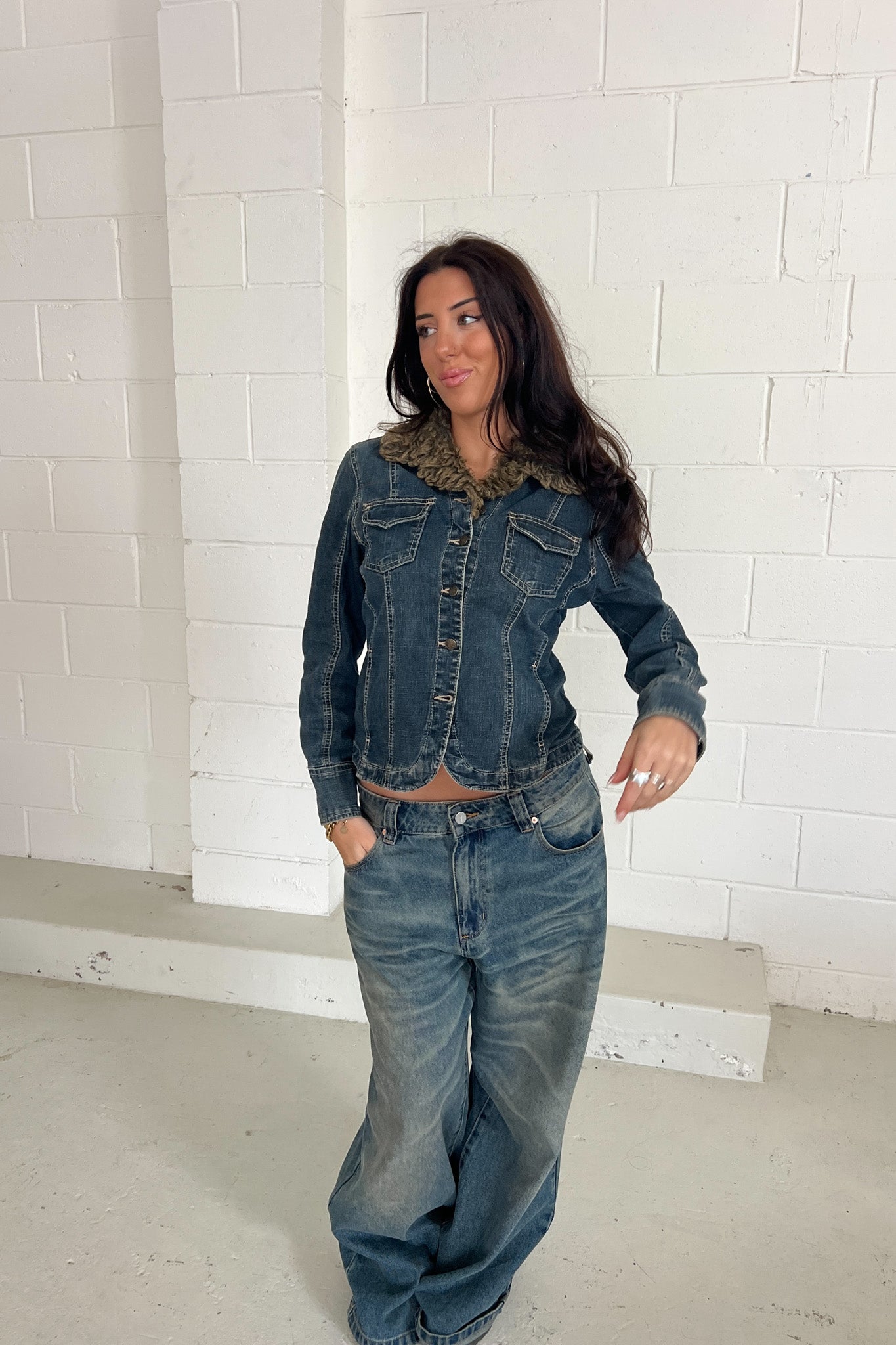Vintage Fur trim denim jacket