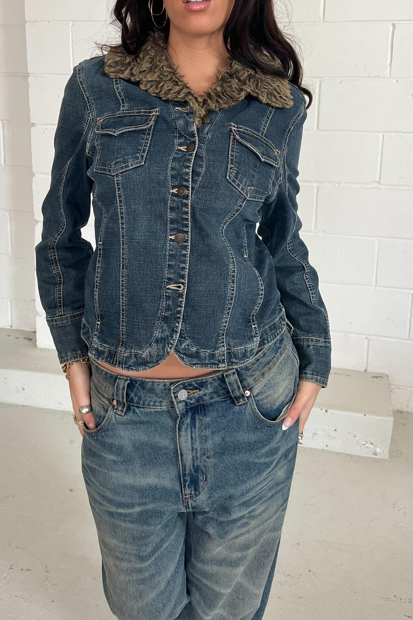 Vintage Fur trim denim jacket