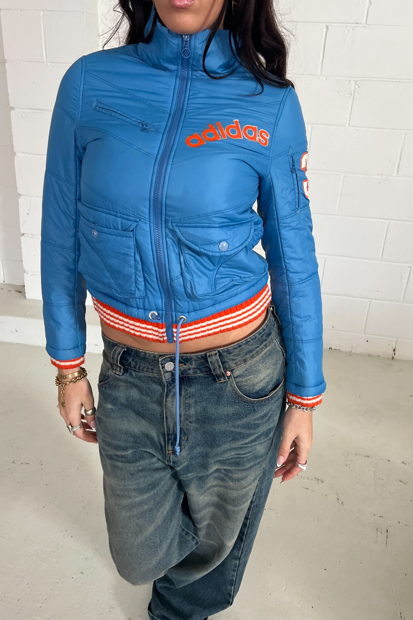 ADIDAS blue + orange puffer jacket