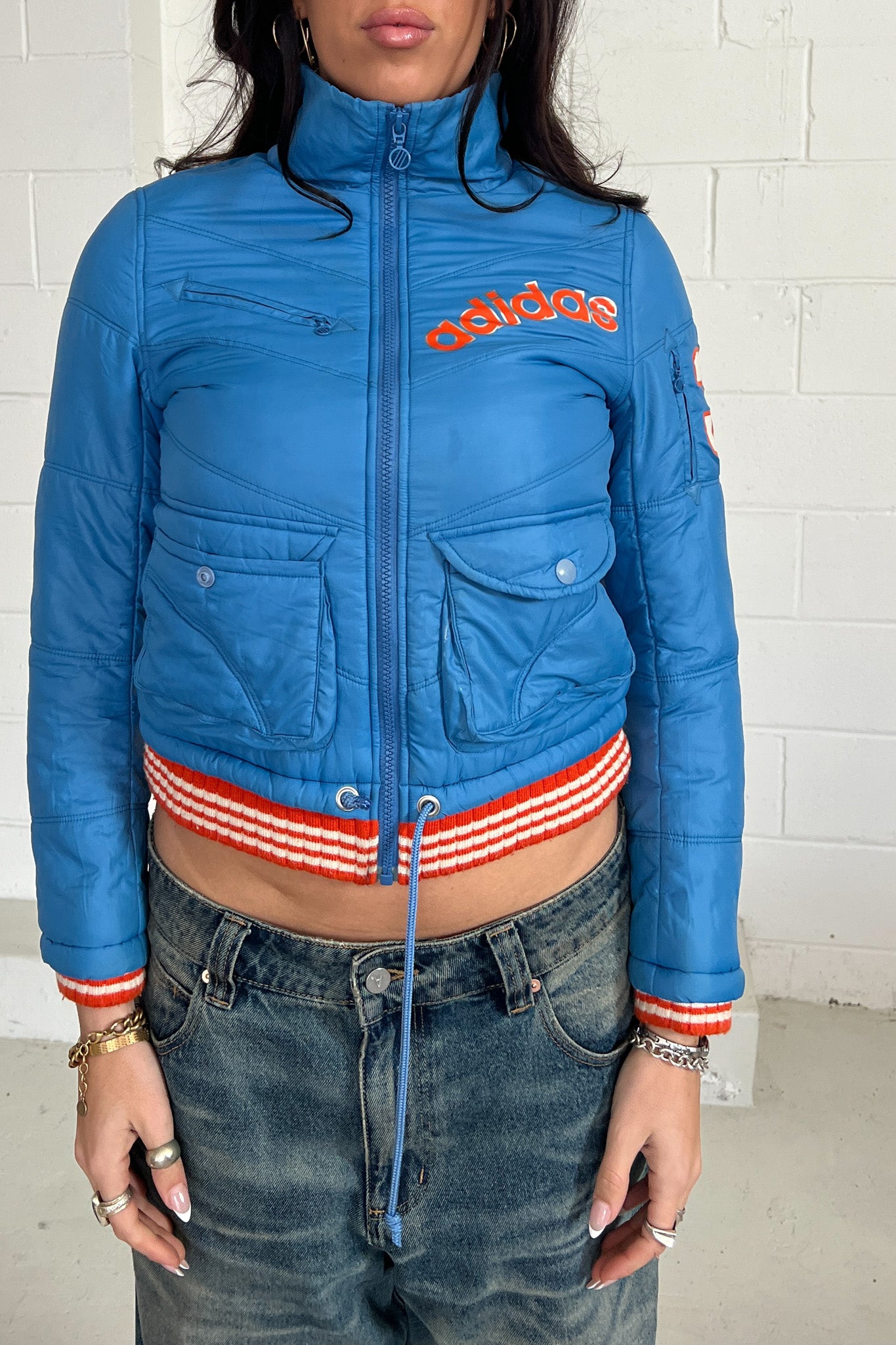 ADIDAS blue + orange puffer jacket