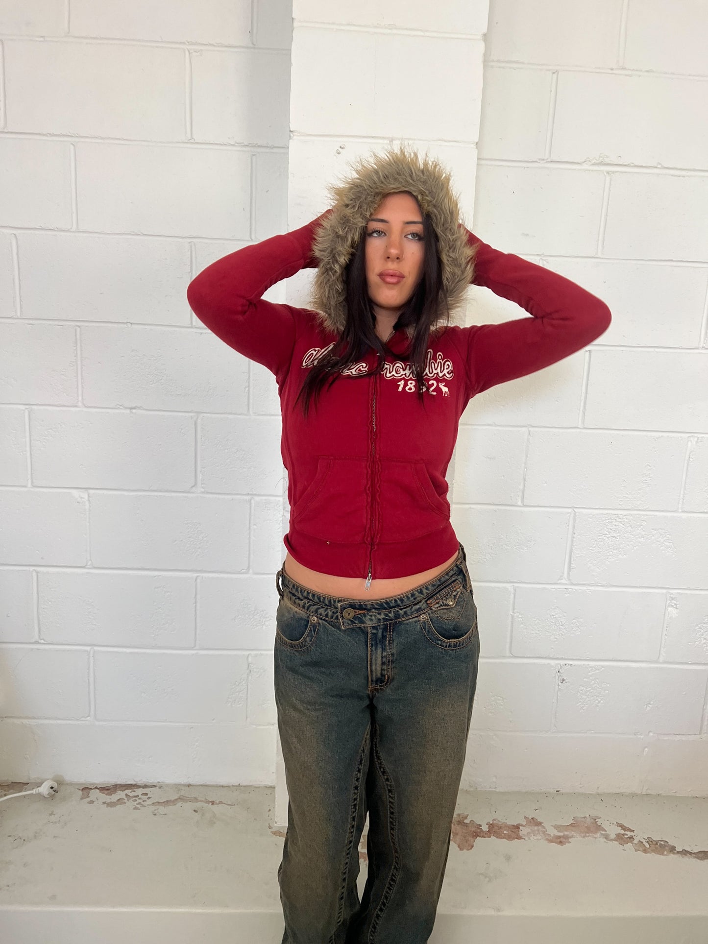 ABERCROMBIE '1892' red fur jacket - Double zip