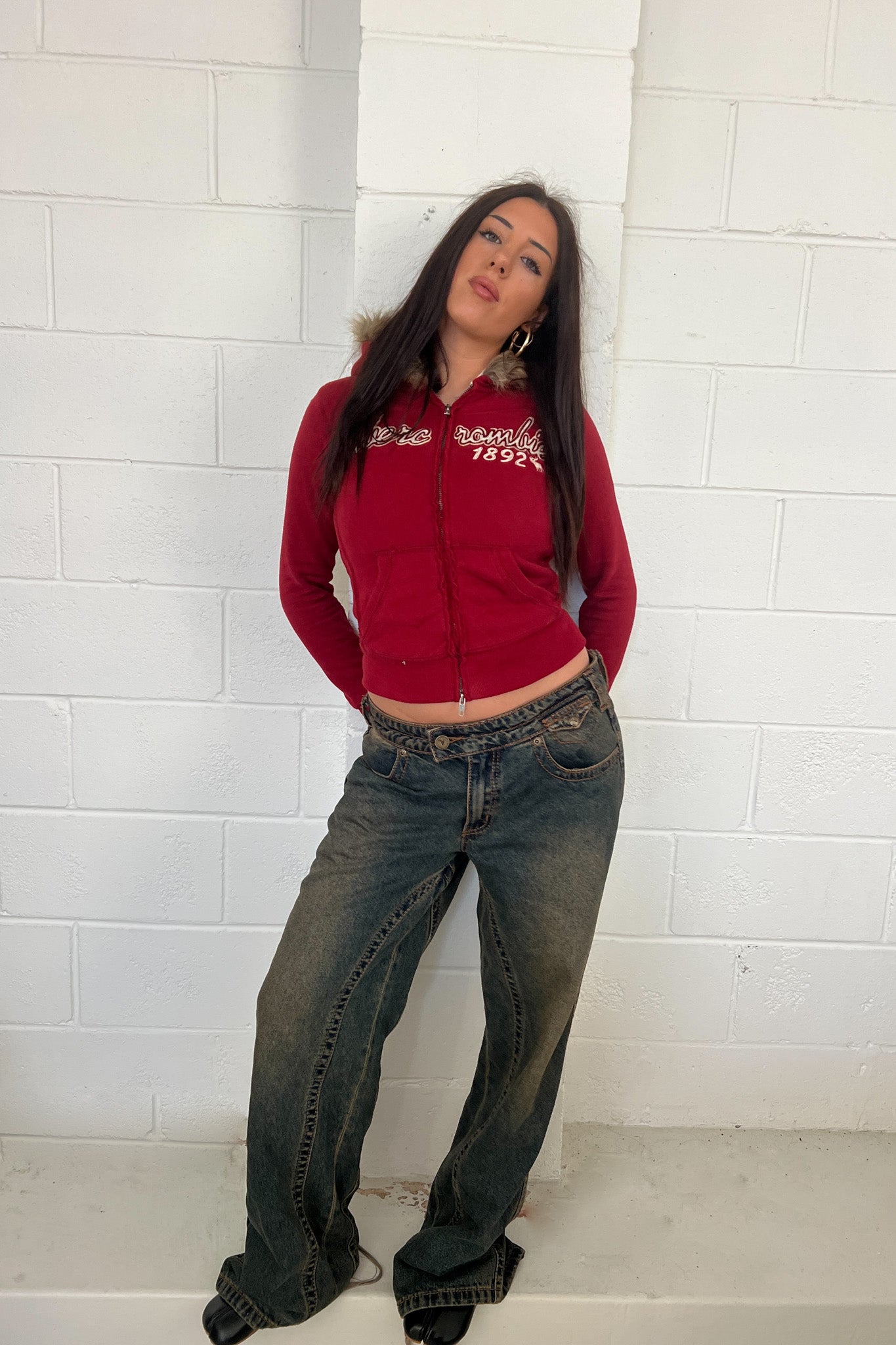 ABERCROMBIE '1892' red fur jacket - Double zip