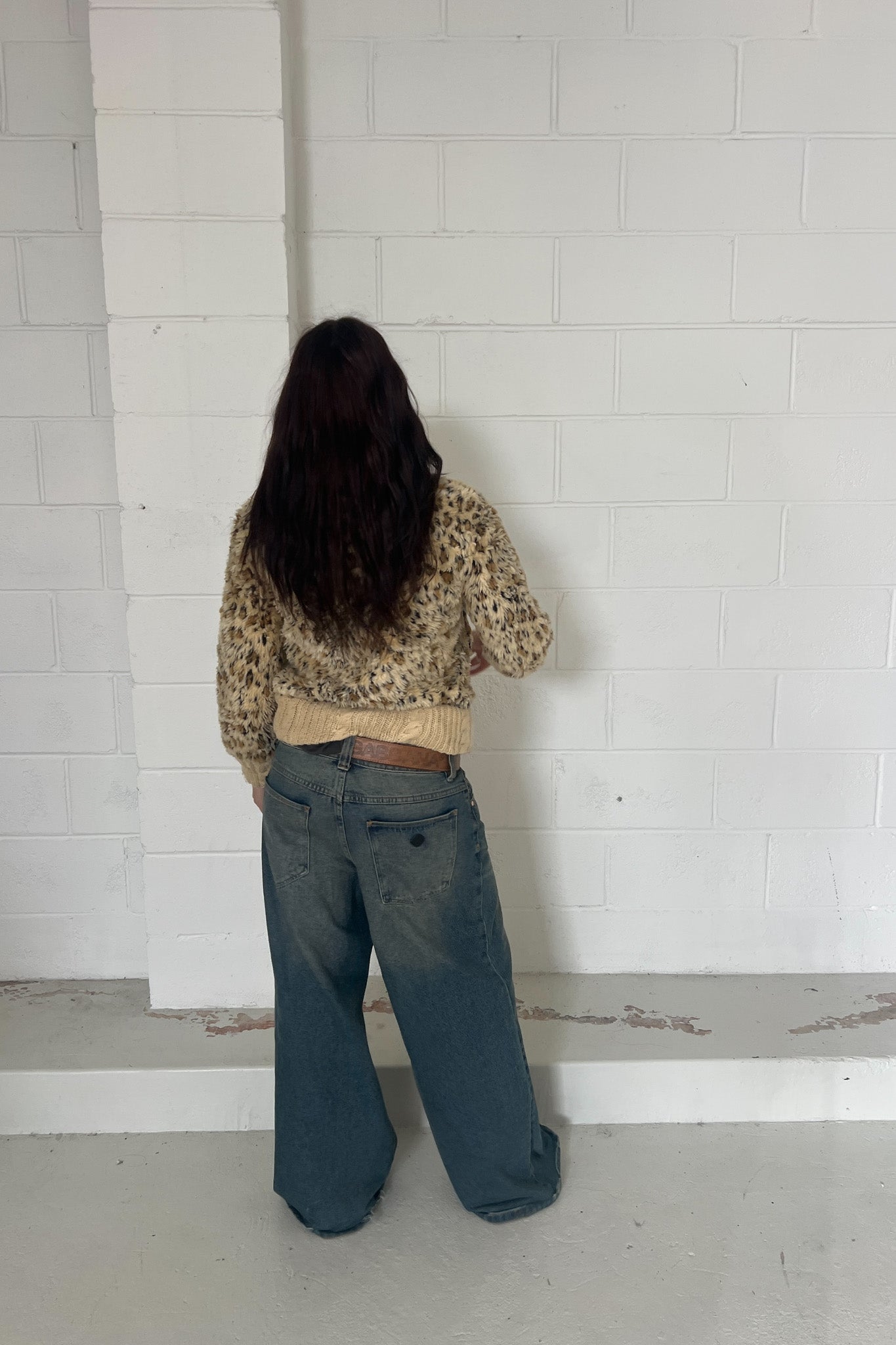 Leopard print cuffed zip up jacket ★ Size Large