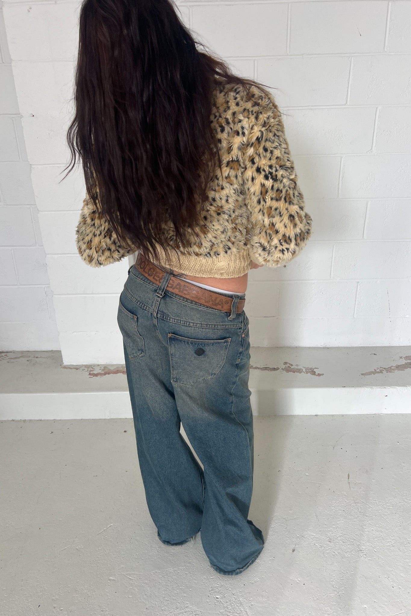 Leopard print cuffed zip up jacket ★ Size Large