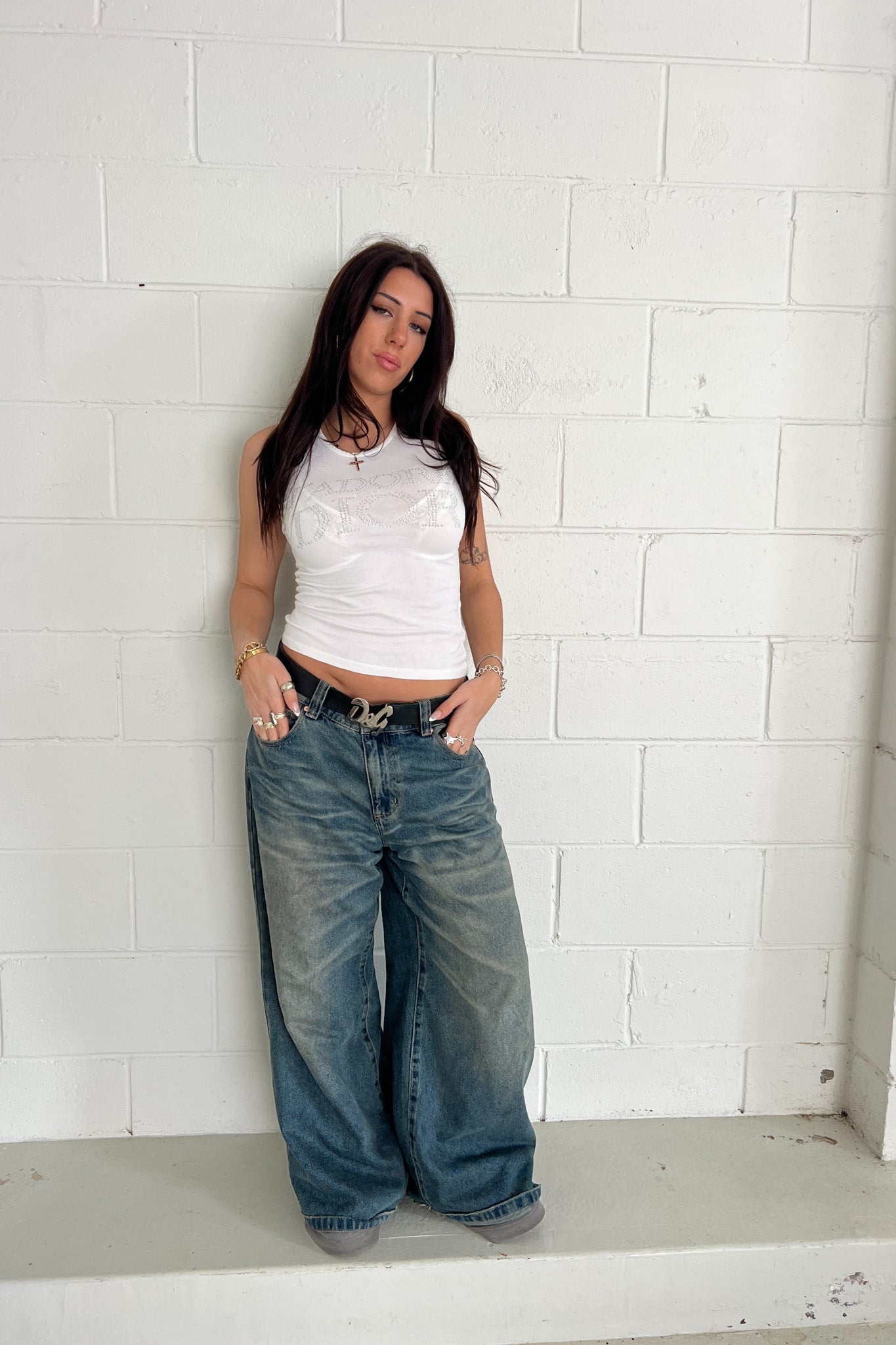 J'ADORE DIOR white embellished crop