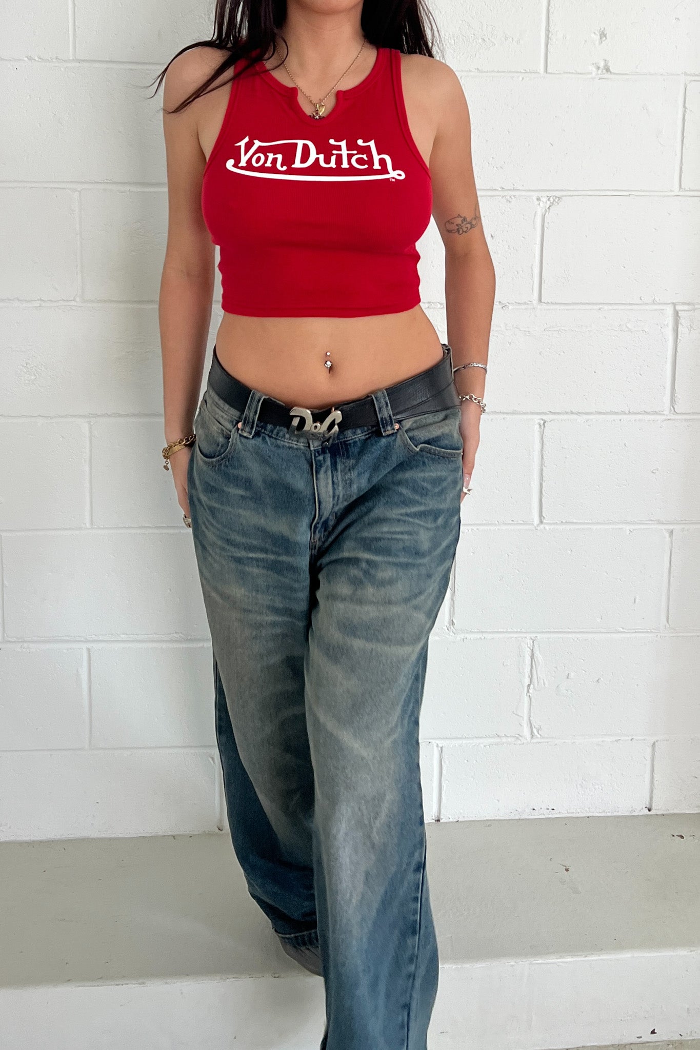 VON DUTCH Crop - Red + white ★ Size XS