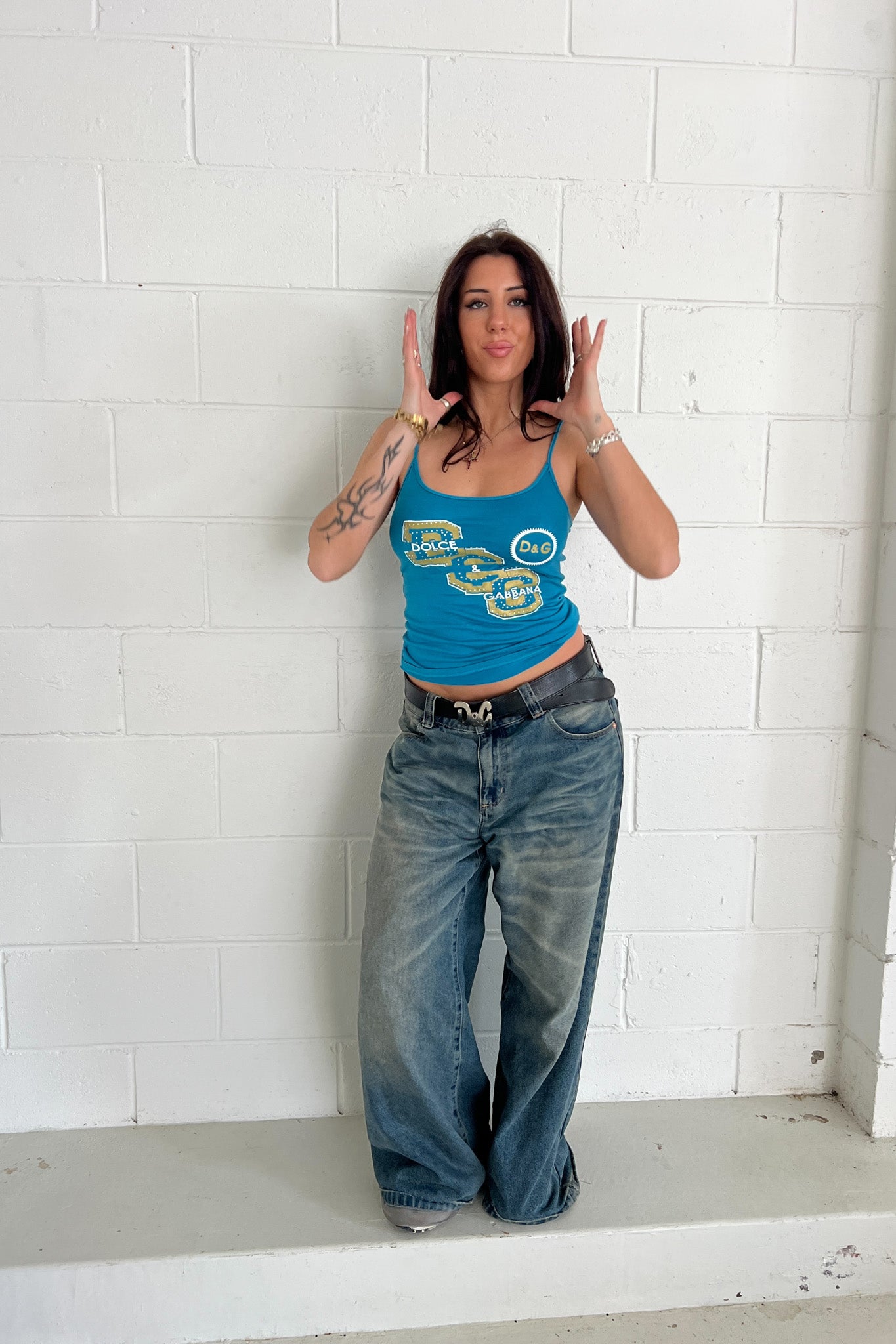 DOLCE & GABBANA blue embellished tank ★ Size xs