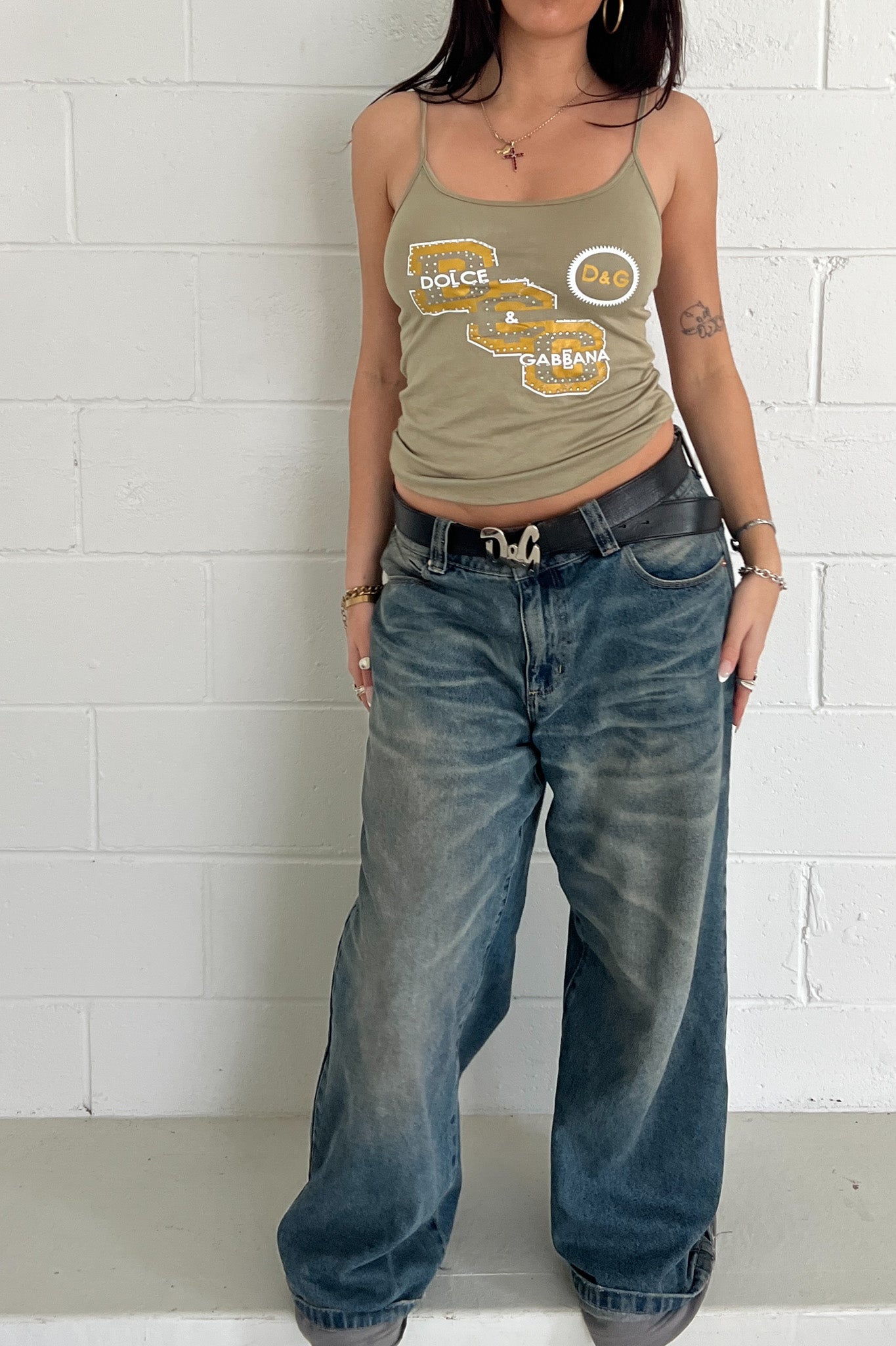 DOLCE & GABBANA khaki embellished tank ★ Size XS