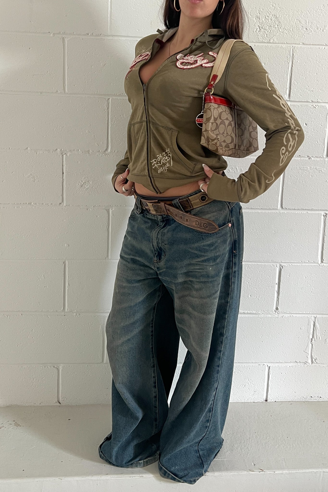 ED HARDY khaki zip up ★ Estimated size 8