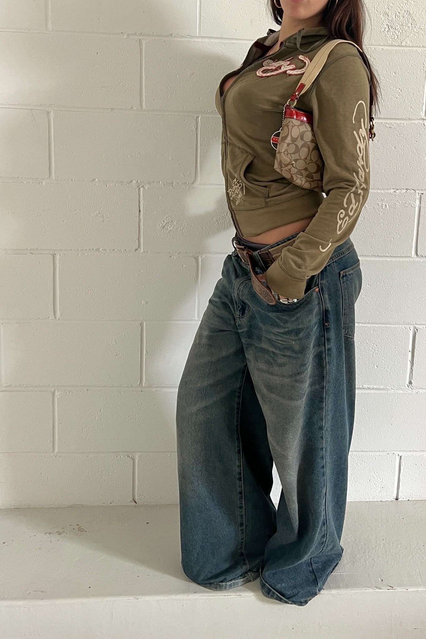 ED HARDY khaki zip up ★ Estimated size 8