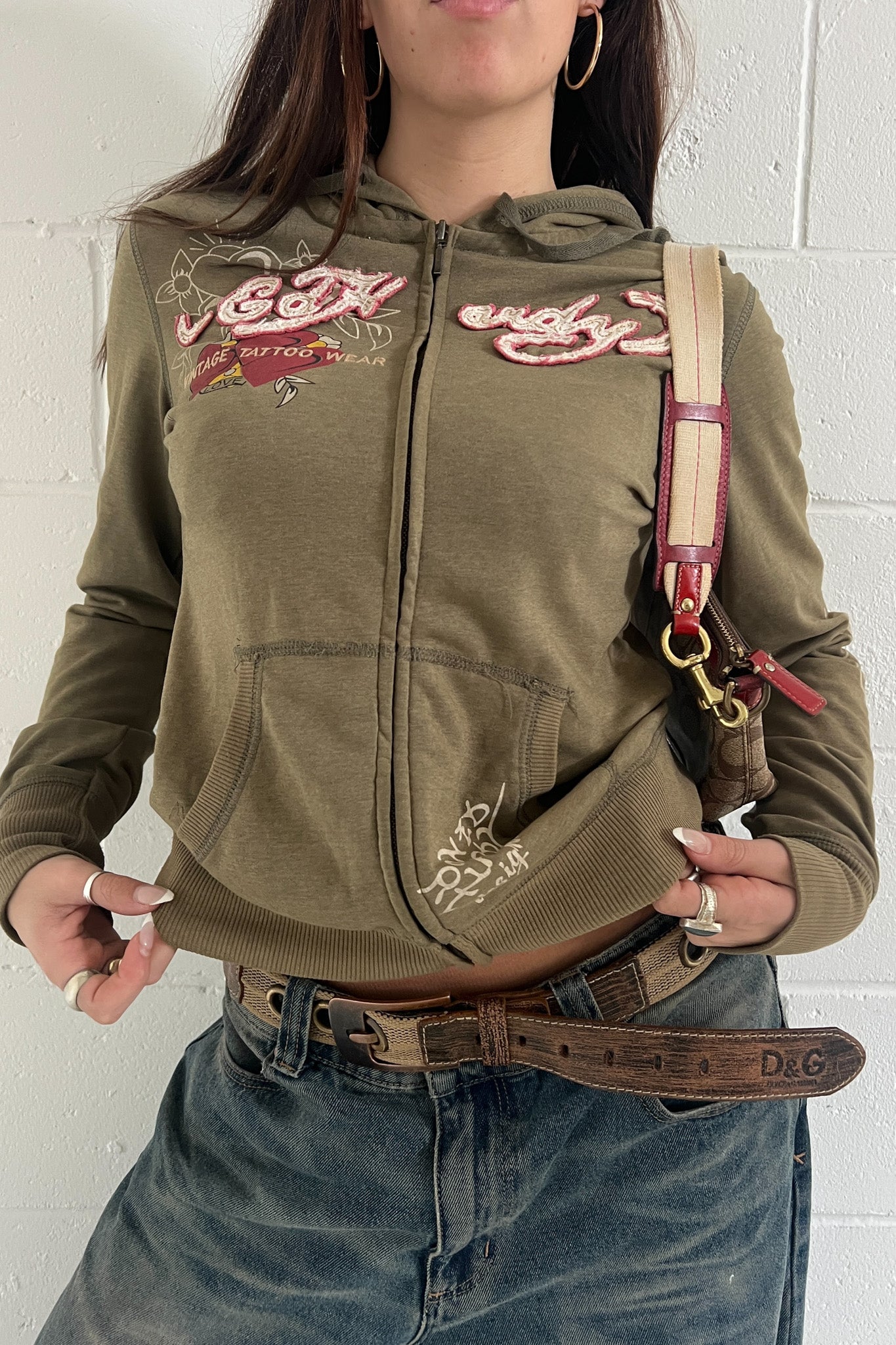 ED HARDY khaki zip up ★ Estimated size 8