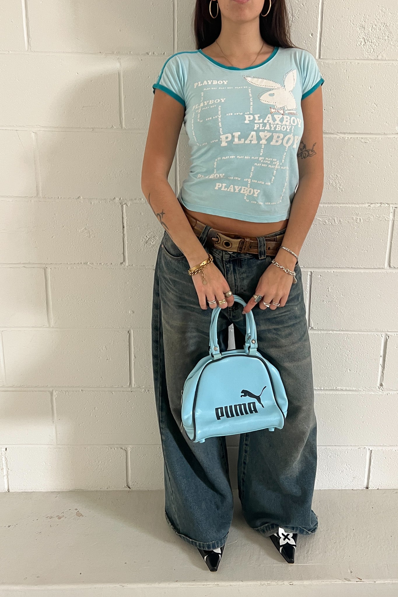 PUMA baby blue + black bowling bag ★