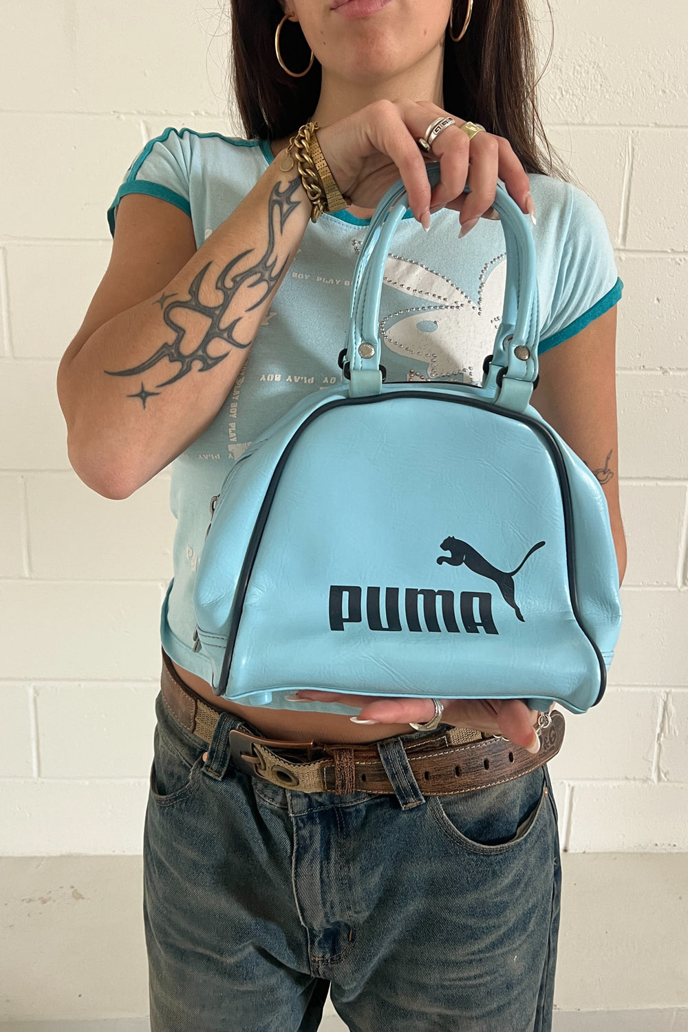 PUMA baby blue + black bowling bag ★