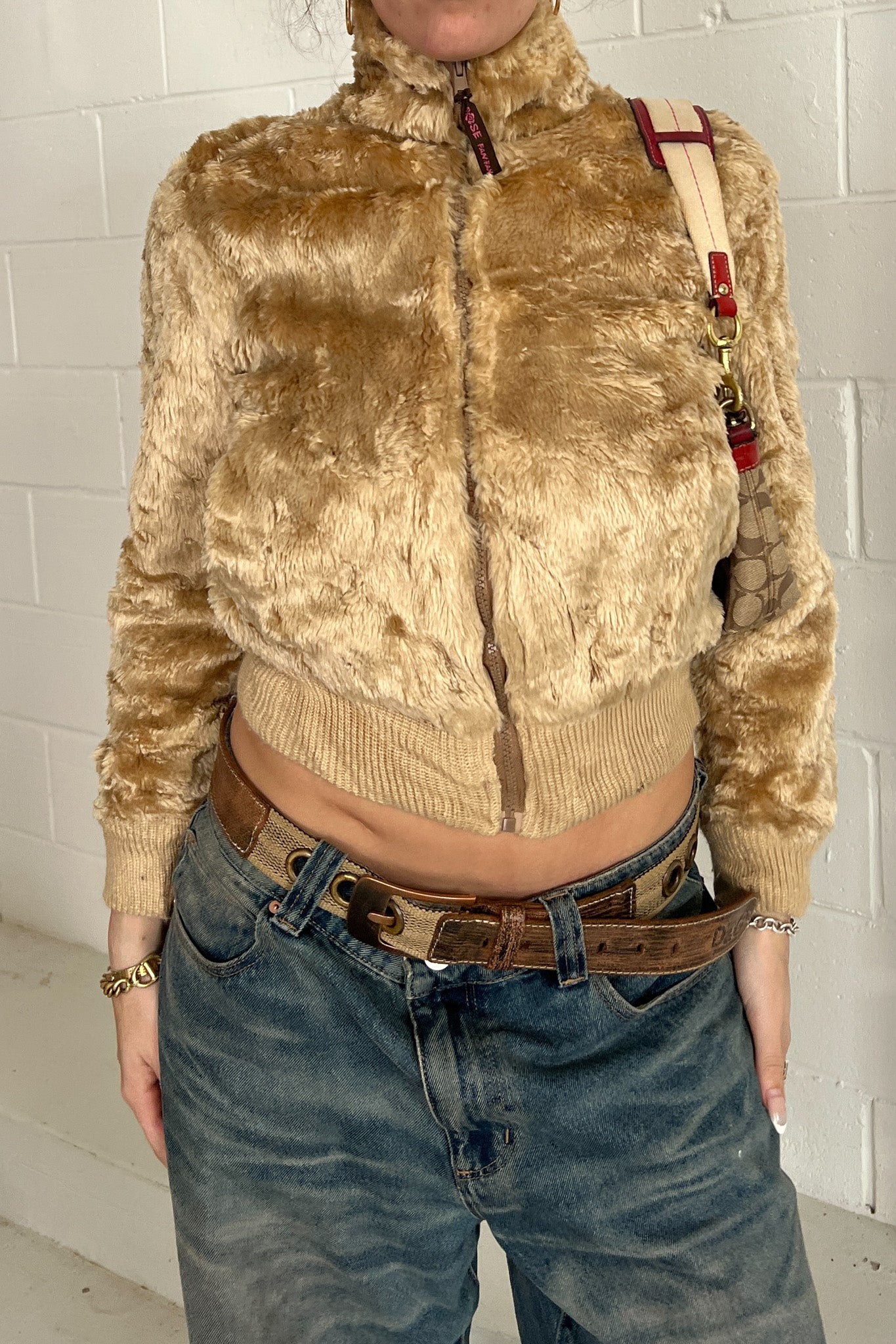 Caramel cuffed zip up jacket ★ Size estimated small