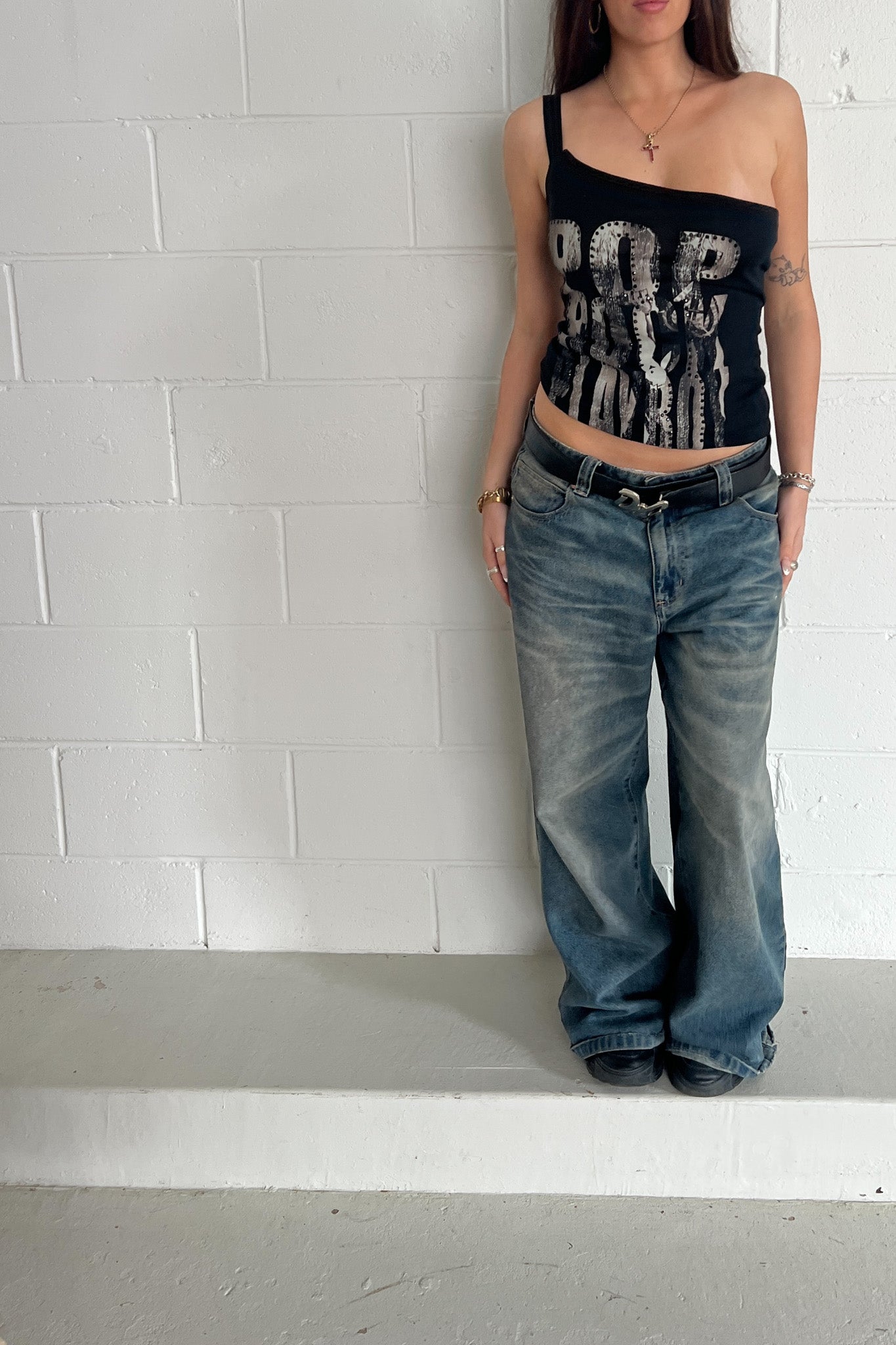 PLAYBOY one shouldered graphic tank ★ Size estimated medium