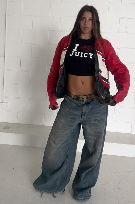 Red + black vintage motojacket jacket ★ Size 42