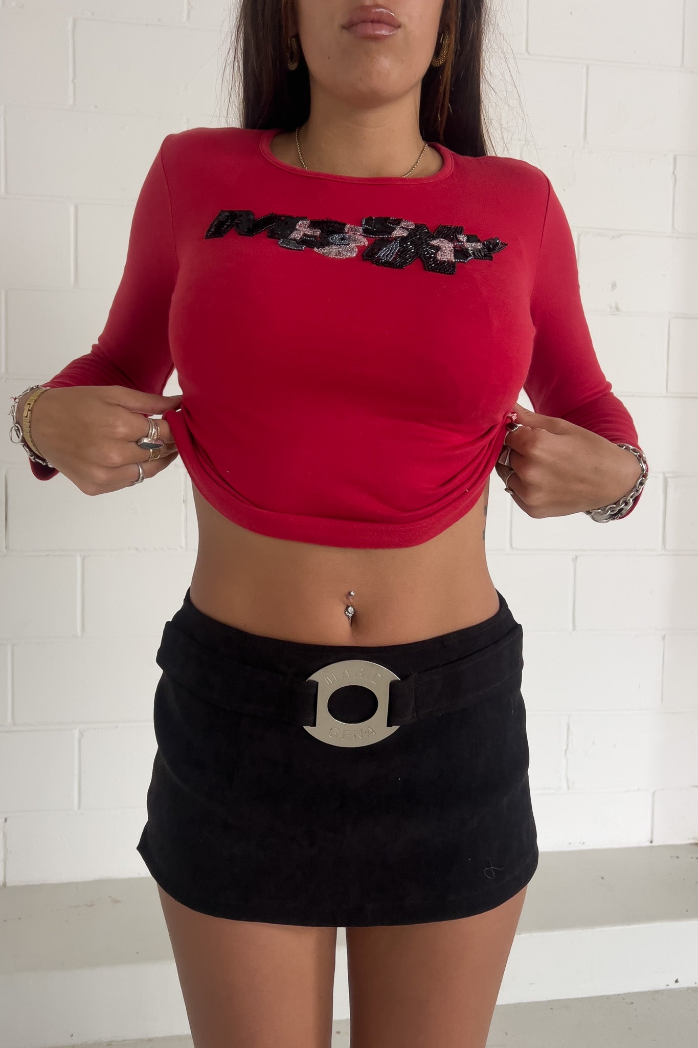 MARIO GENA black buckle mini skirt ★ Size estimated XS